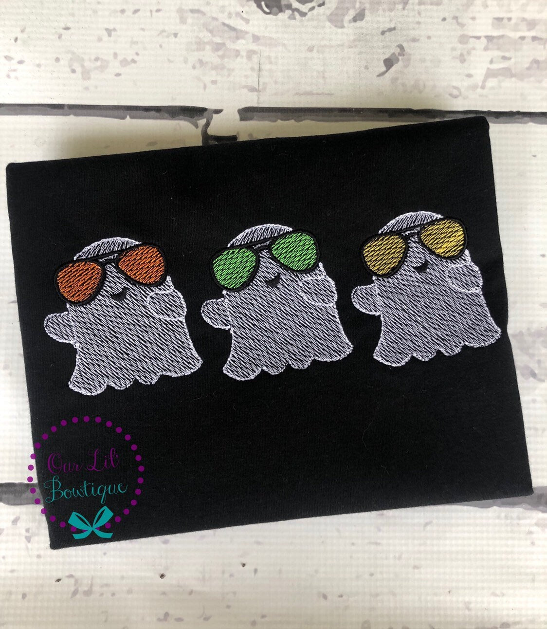 Personalized Halloween Ghost Shirt: Embroidered Sketch Design