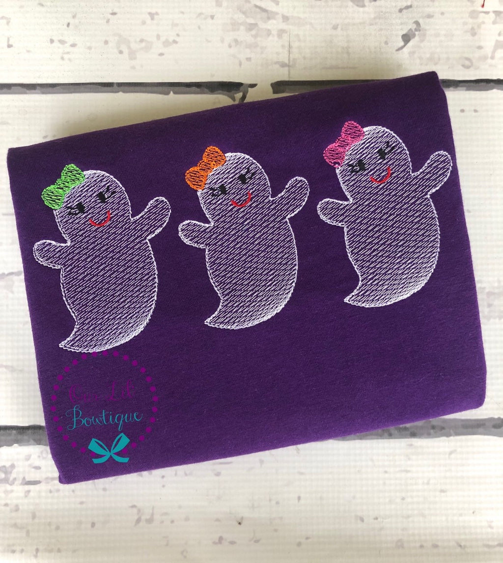 Personalized Halloween Ghost Shirt: Embroidered Sketch Design