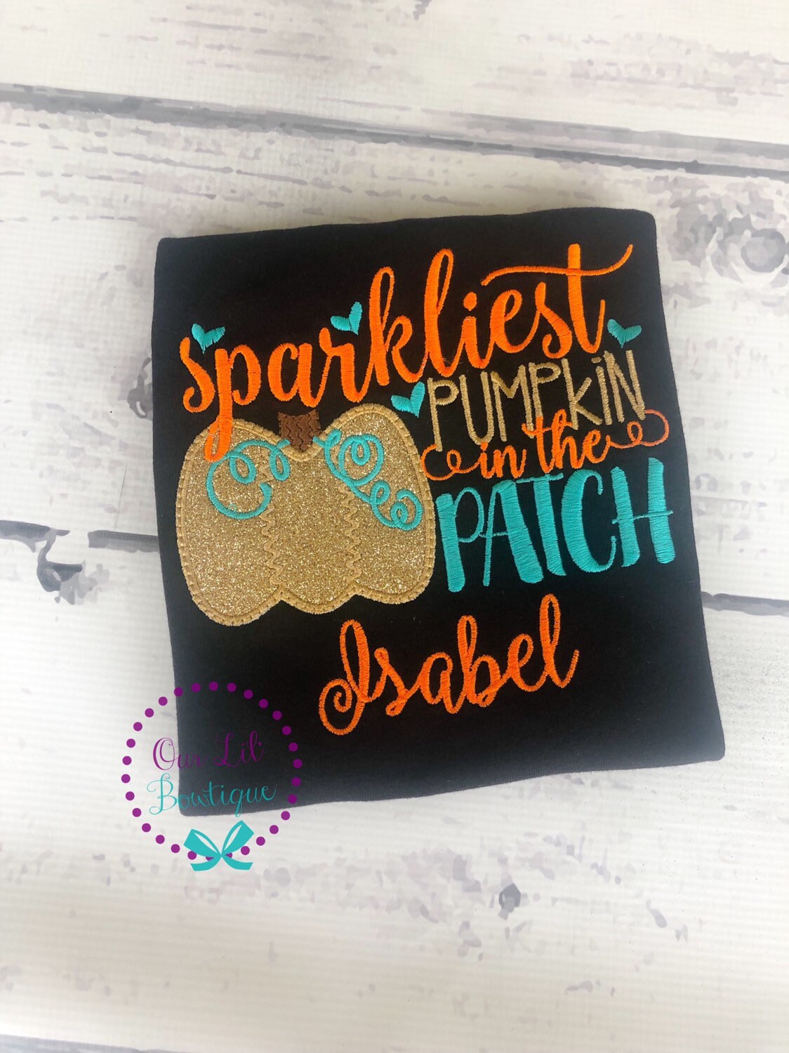 Sparkliest Pumpkin Patch Shirt: Girls Halloween Applique Shirt