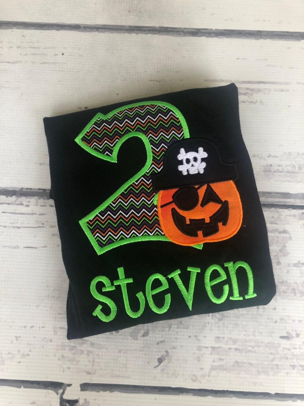 Personalized Halloween 1st Birthday Shirt: Pumpkin Pirate Appliqué