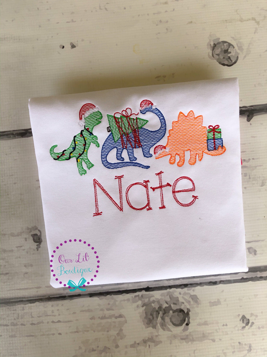 Christmas Dinosaur - Boy's Dinosaur- Christmas Shirt - Personalized Shirt - Santa Dinosaur - Christmas Presents - Christmas Tree
