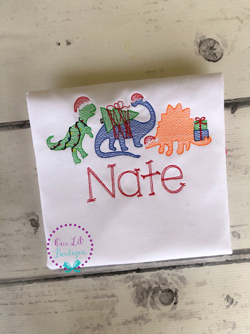 Christmas Dinosaur - Boy's Dinosaur- Christmas Shirt - Personalized Shirt - Santa Dinosaur - Christmas Presents - Christmas Tree