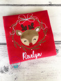 Reindeer Wreath Christmas Shirt: Vintage Stitch Kids Holiday Tee