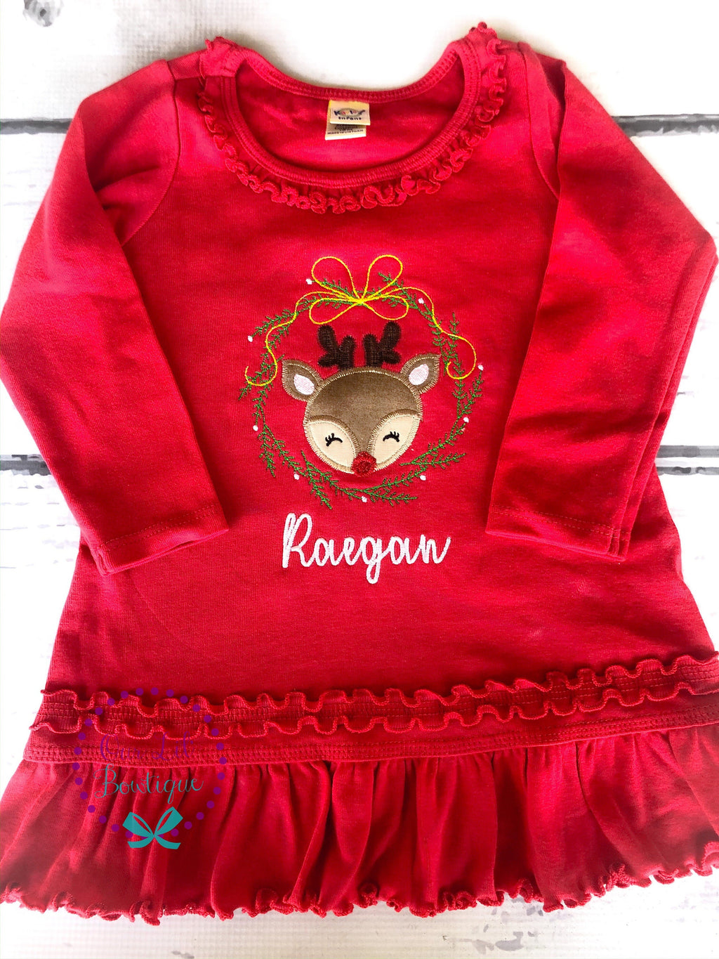 Reindeer Wreath Christmas Shirt: Vintage Stitch Kids Holiday Tee