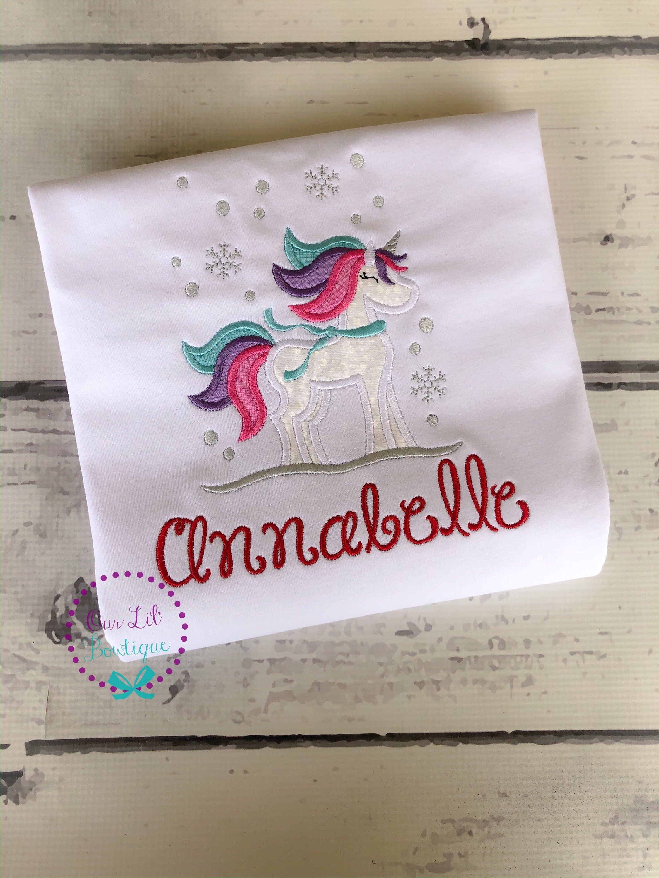 Personalized Christmas Unicorn Shirt: Embroidered Holiday Bodysuit
