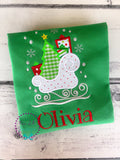 Girls Christmas Sleigh Applique Shirt: Personalized Holiday Outfit