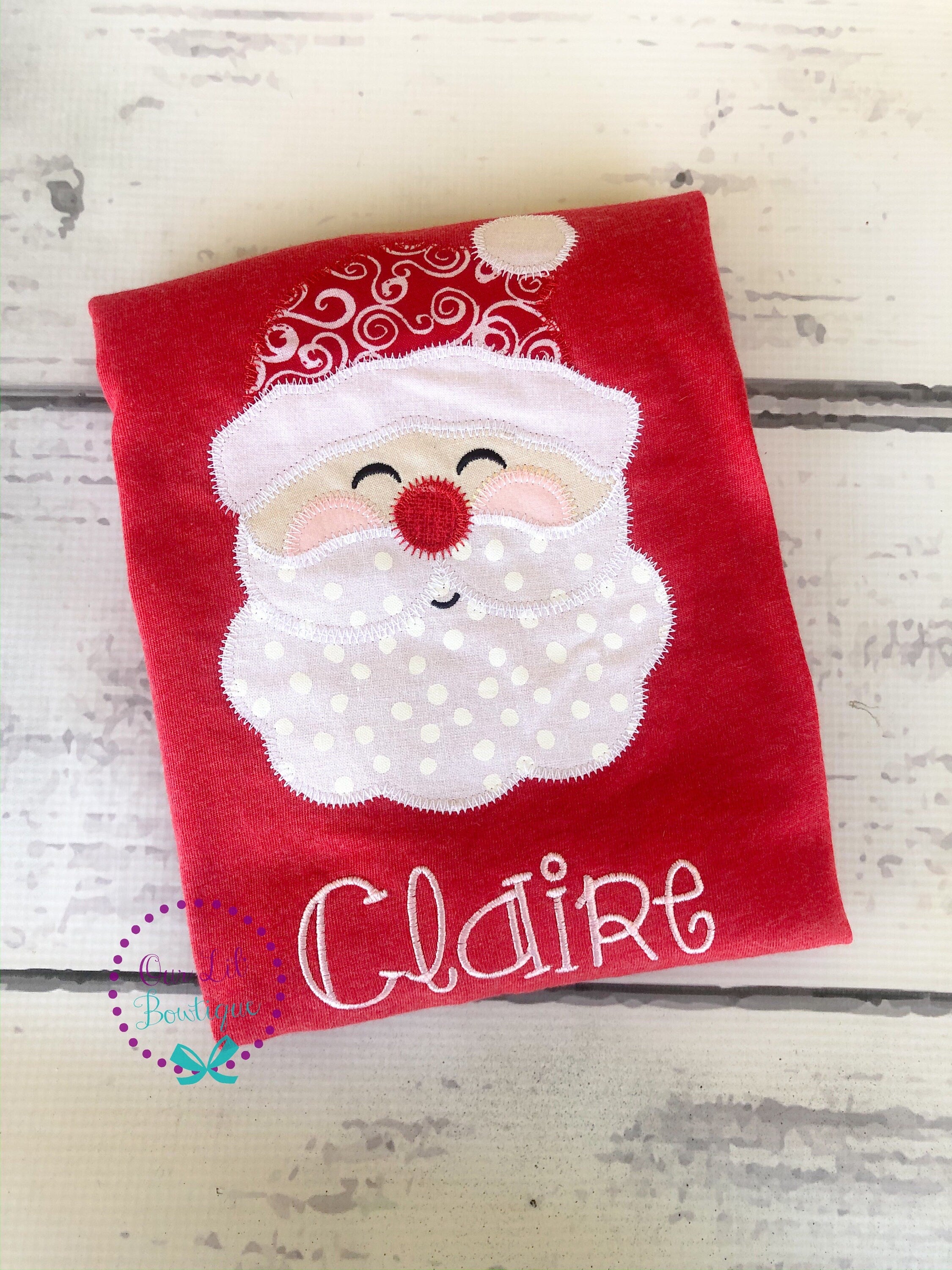 Personalized Santa Applique Christmas Shirt
