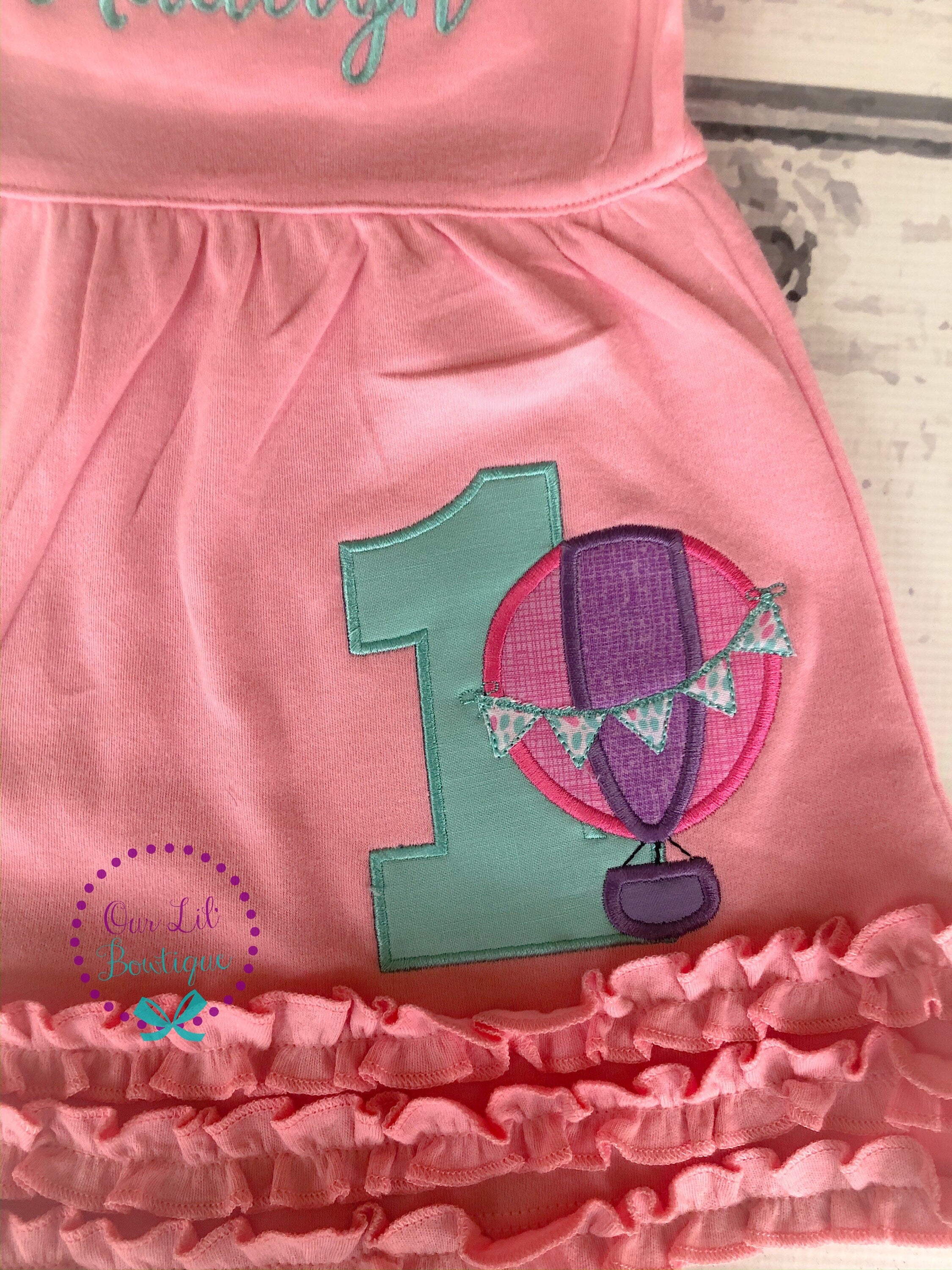 Monogram Hot Air Balloon Birthday Dress - Girls Appliqué Outfit