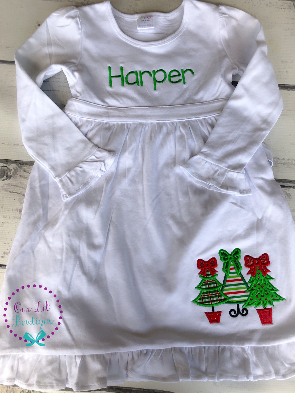 Personalized Christmas Dress - Embroidered Christmas Trees - Monogrammed Holiday Outfit - Girls Dress - Christmas