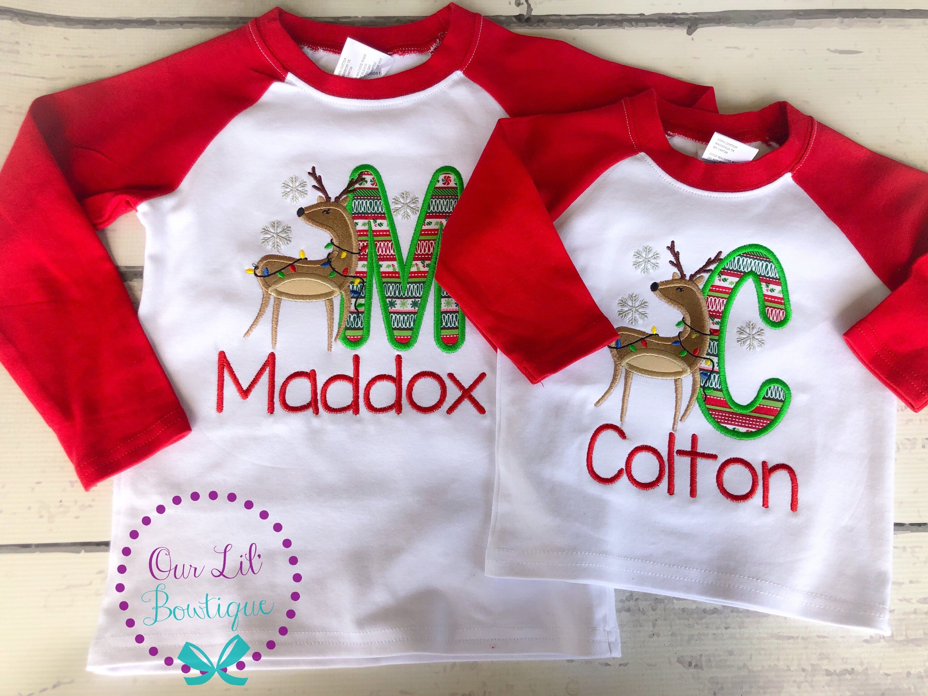 Personalized Reindeer Christmas Shirt: Applique Letter Design