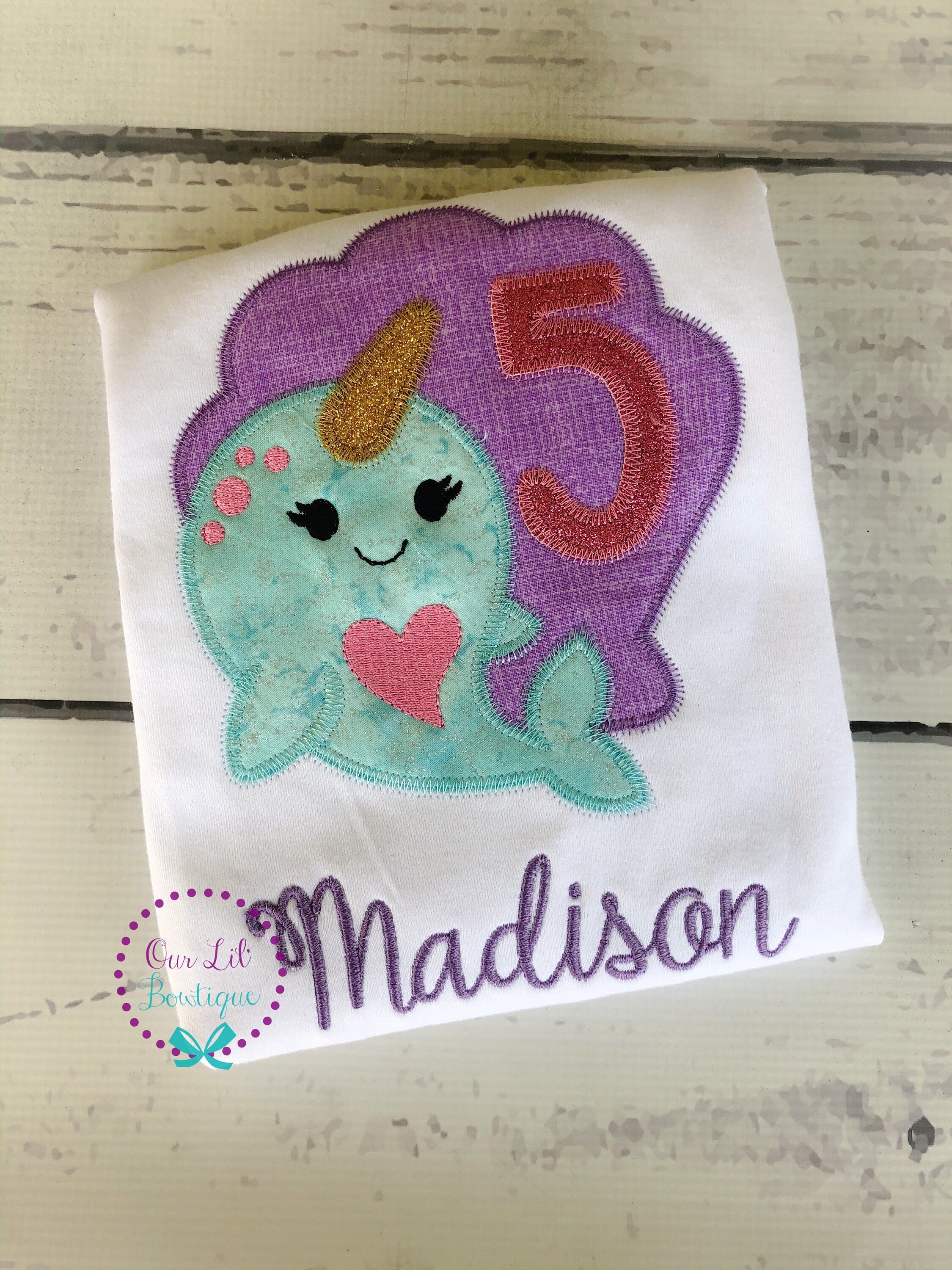 Personalized Narwhal Birthday Applique Shirt - Summer Outfit