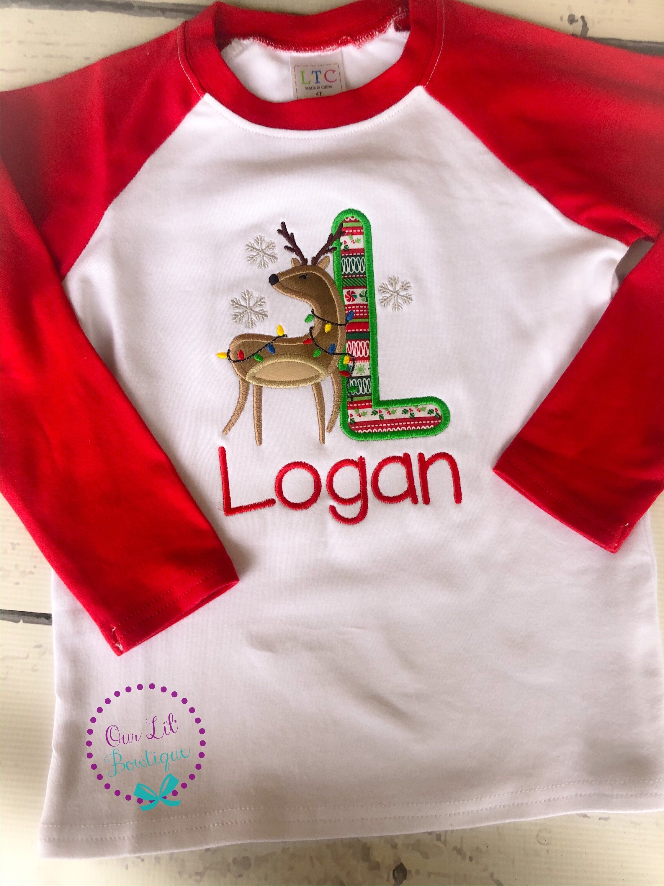 Personalized Reindeer Christmas Shirt: Applique Letter Design