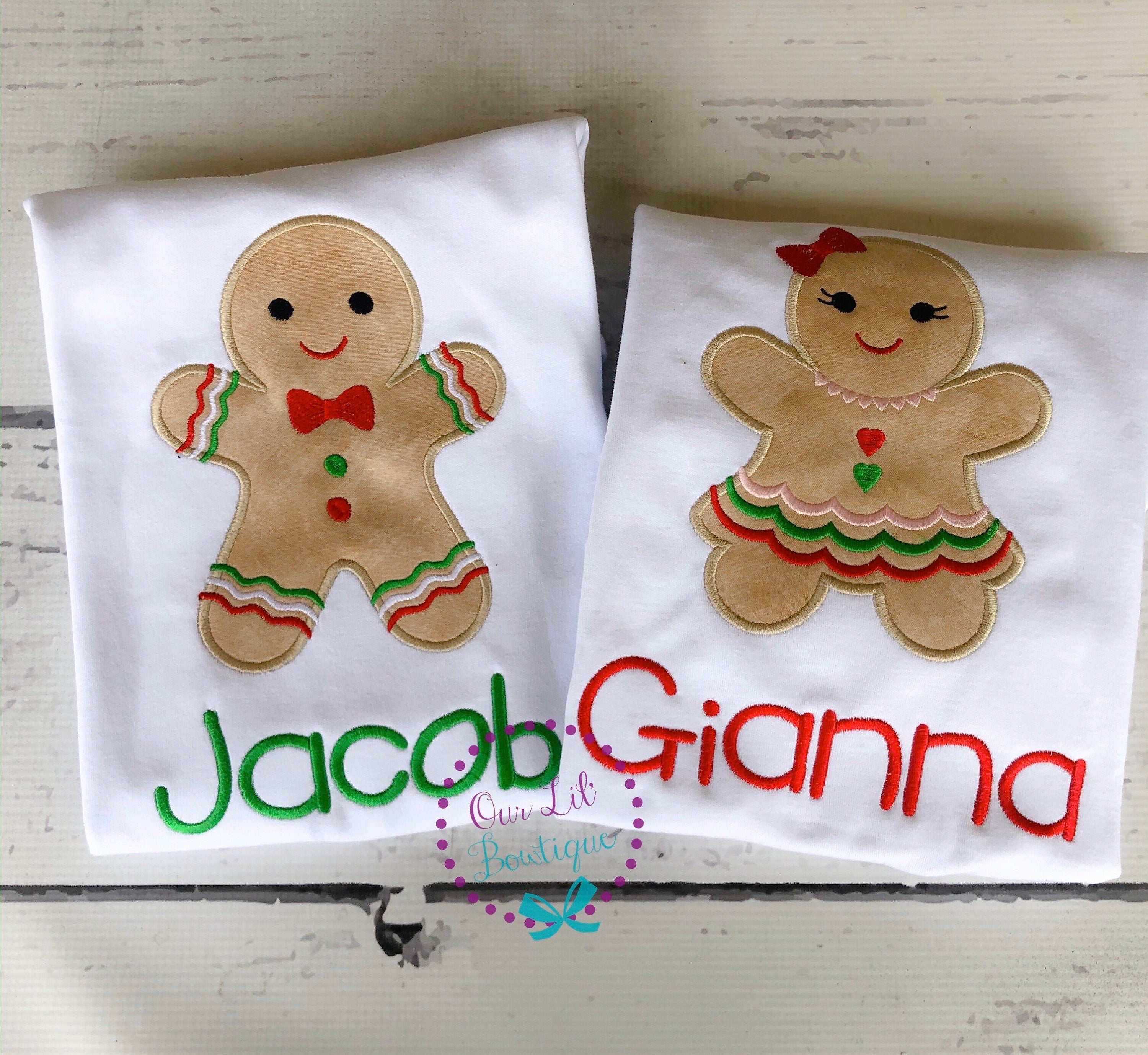 Gingerbread Christmas Applique Shirt - Personalized Holiday Outfit