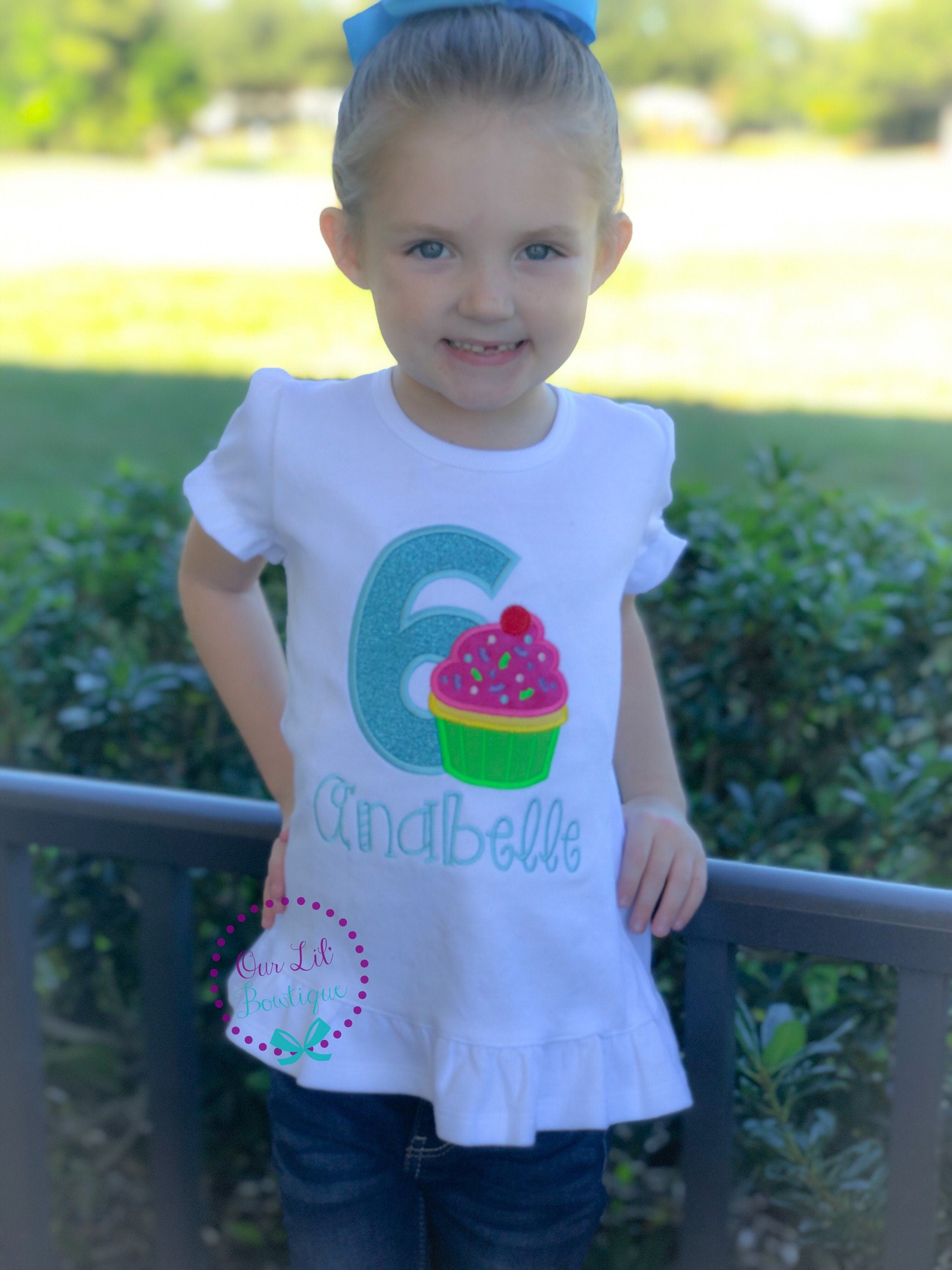 Personalized Birthday Cupcake Shirt - Embroidered Girl's Cake Smash Outfit