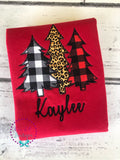 Girls Christmas Tree Shirt: Buffalo Plaid & Cheetah Applique