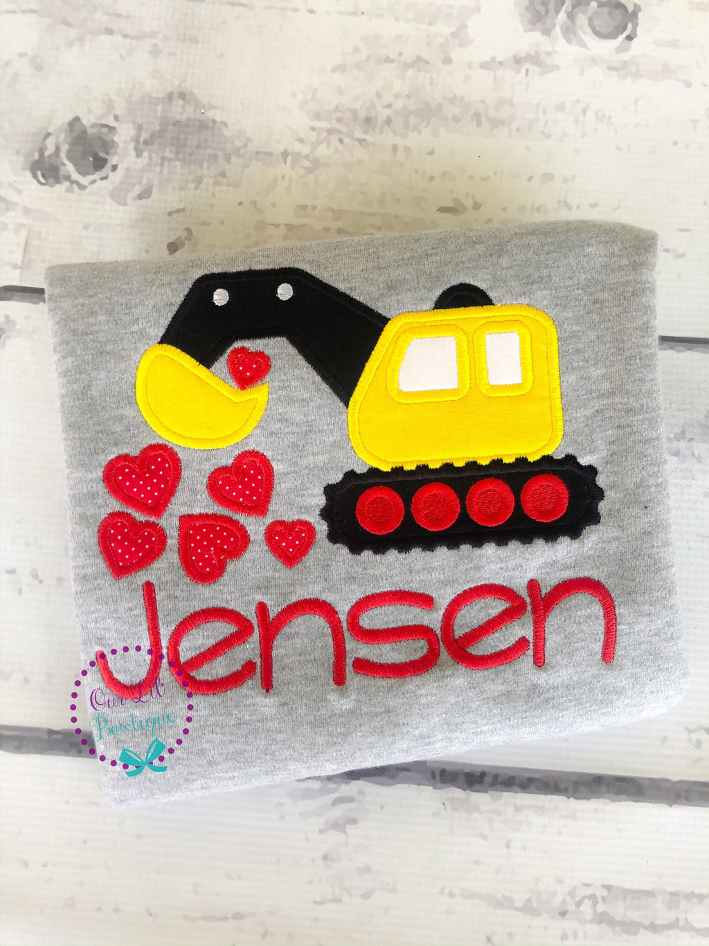 Personalized Valentine's Day Digger Shirt: Embroidered Construction Truck
