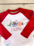 Christmas Dinosaur - Boy's Dinosaur- Christmas Shirt - Personalized Shirt - Santa Dinosaur - Christmas Presents - Christmas Tree