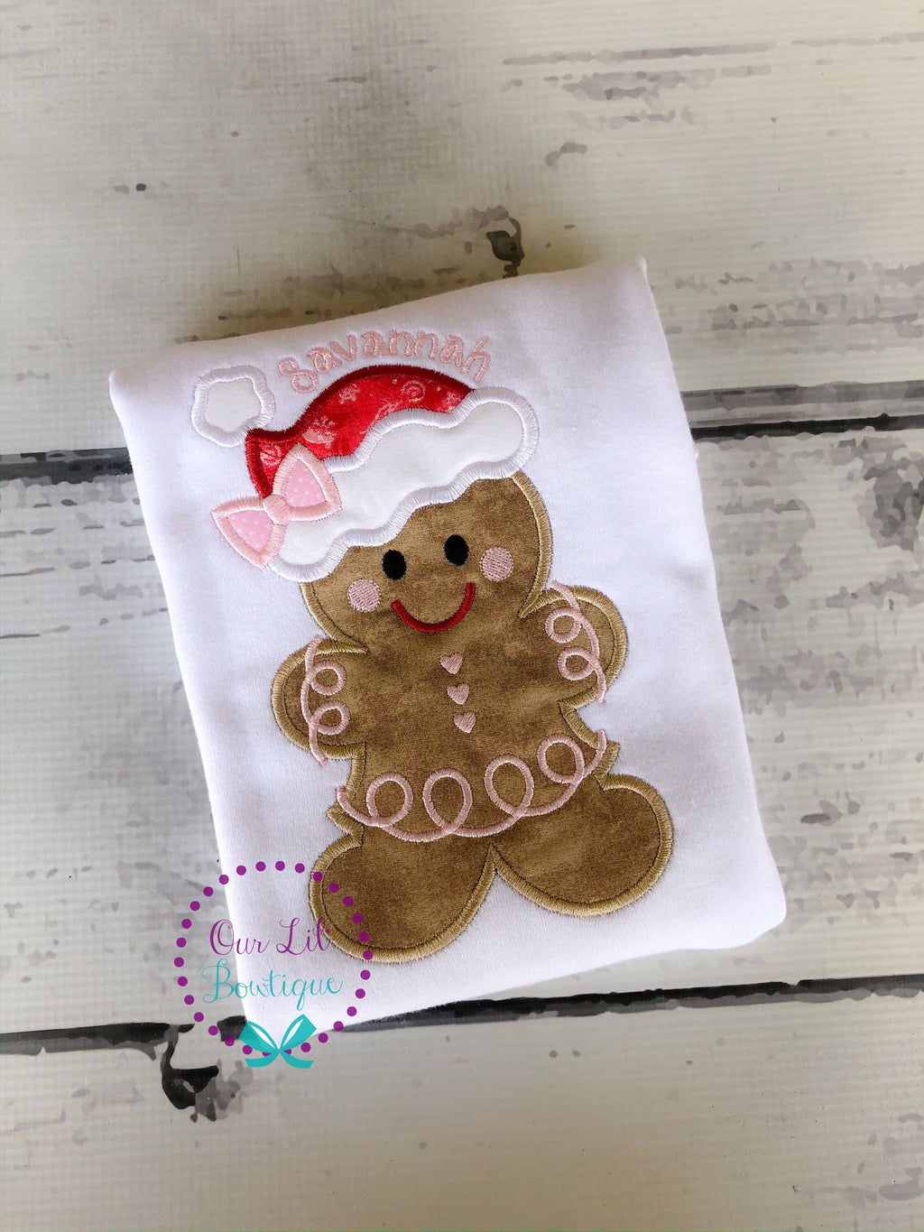 Gingerbread Christmas Applique Shirt - Personalized Girls Holiday Tee