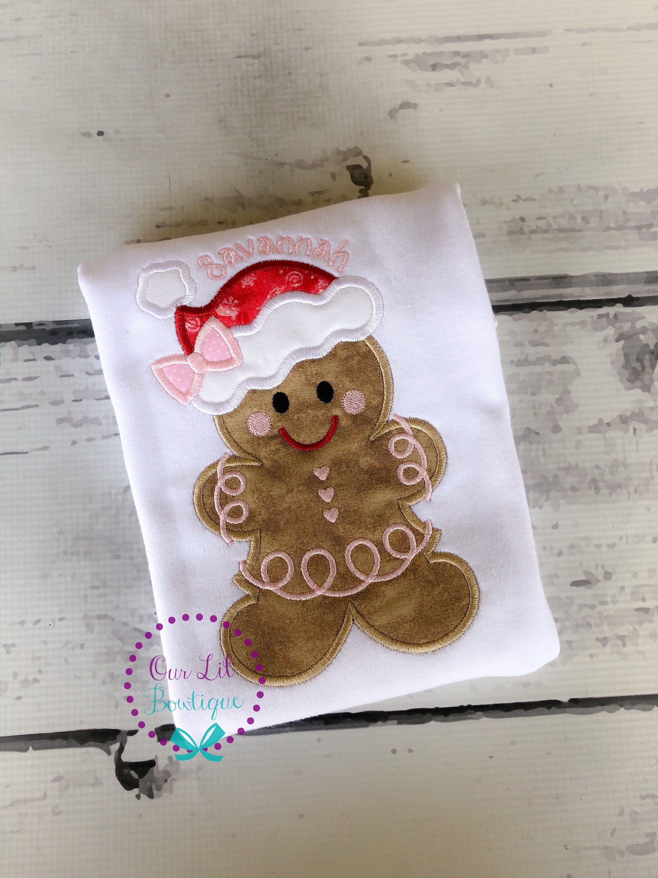 Gingerbread Christmas Applique Shirt - Personalized Girls Holiday Tee
