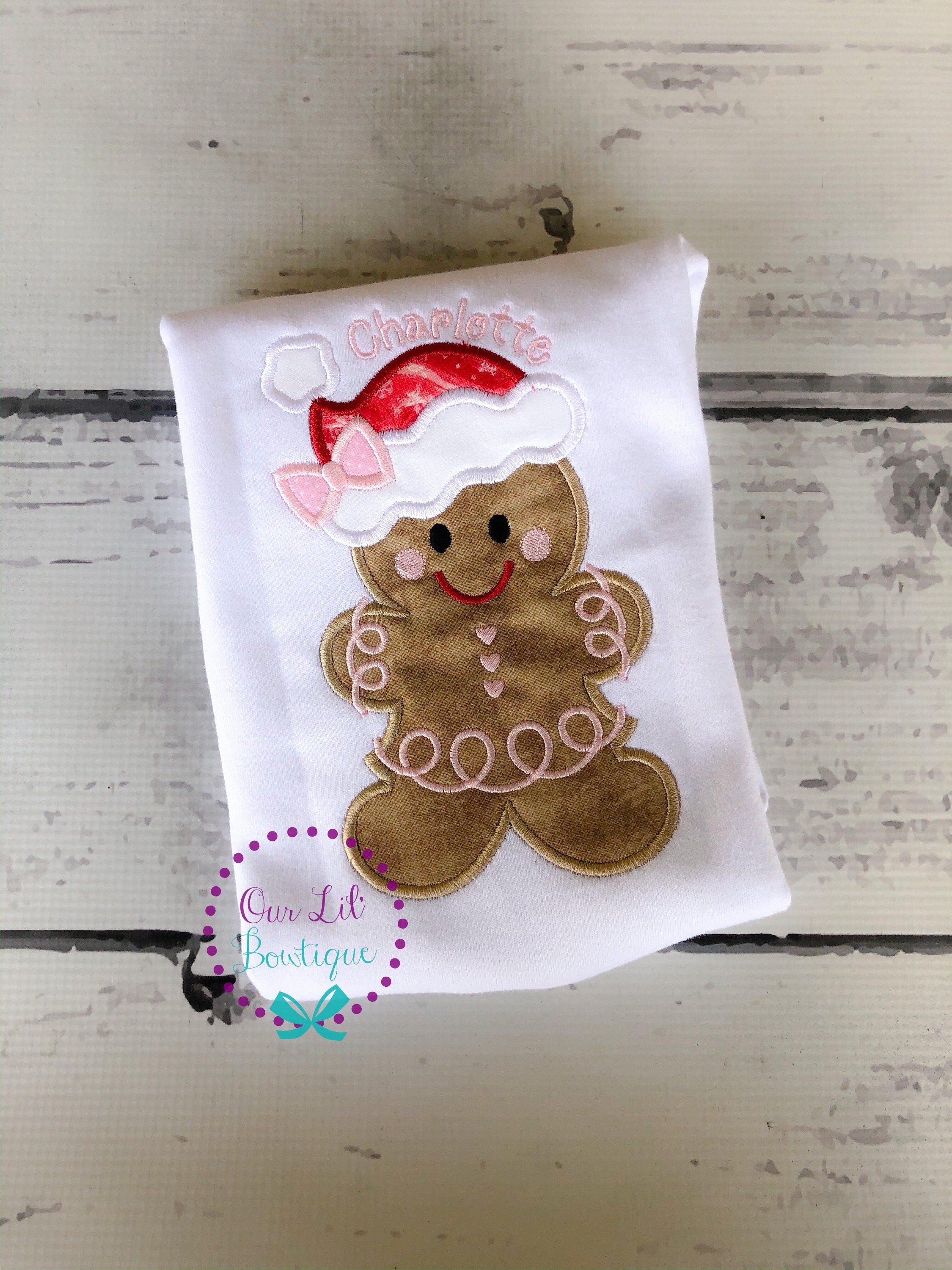 Gingerbread Christmas Applique Shirt - Personalized Girls Holiday Tee