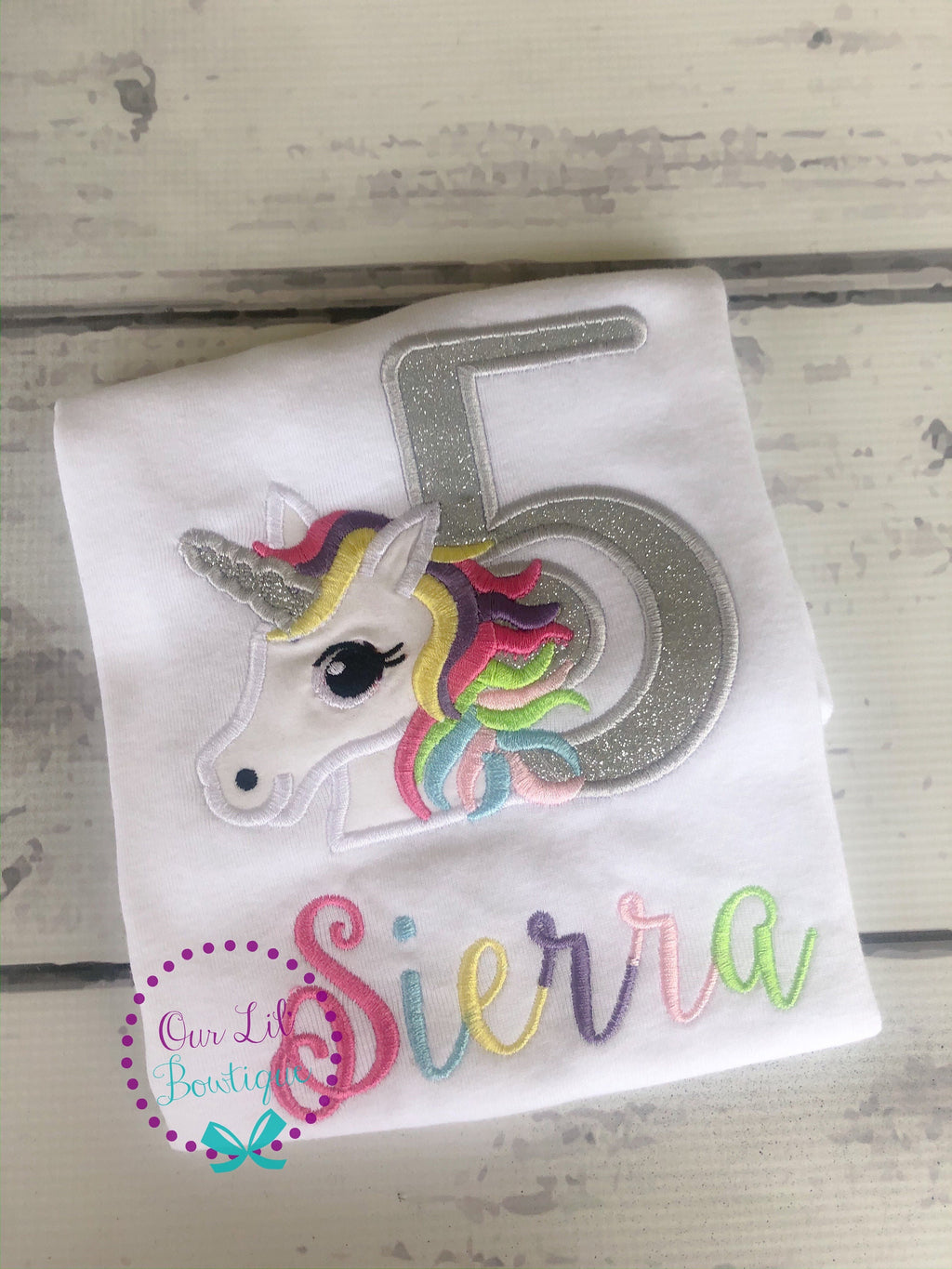 Unicorn Birthday Shirt: Personalized Girls Birthday, Silver Glitter