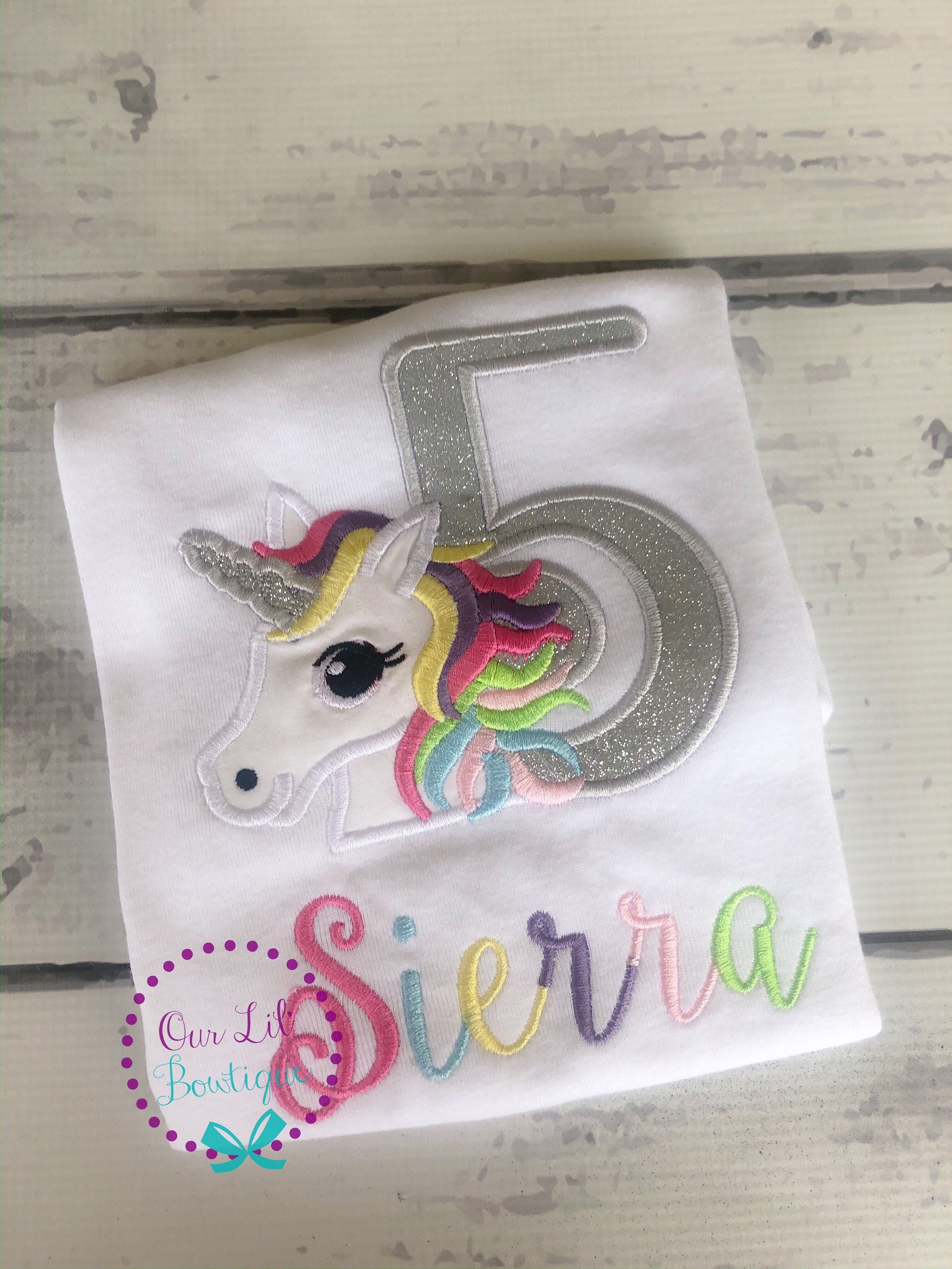 Unicorn Birthday Shirt: Personalized Girls Birthday, Silver Glitter