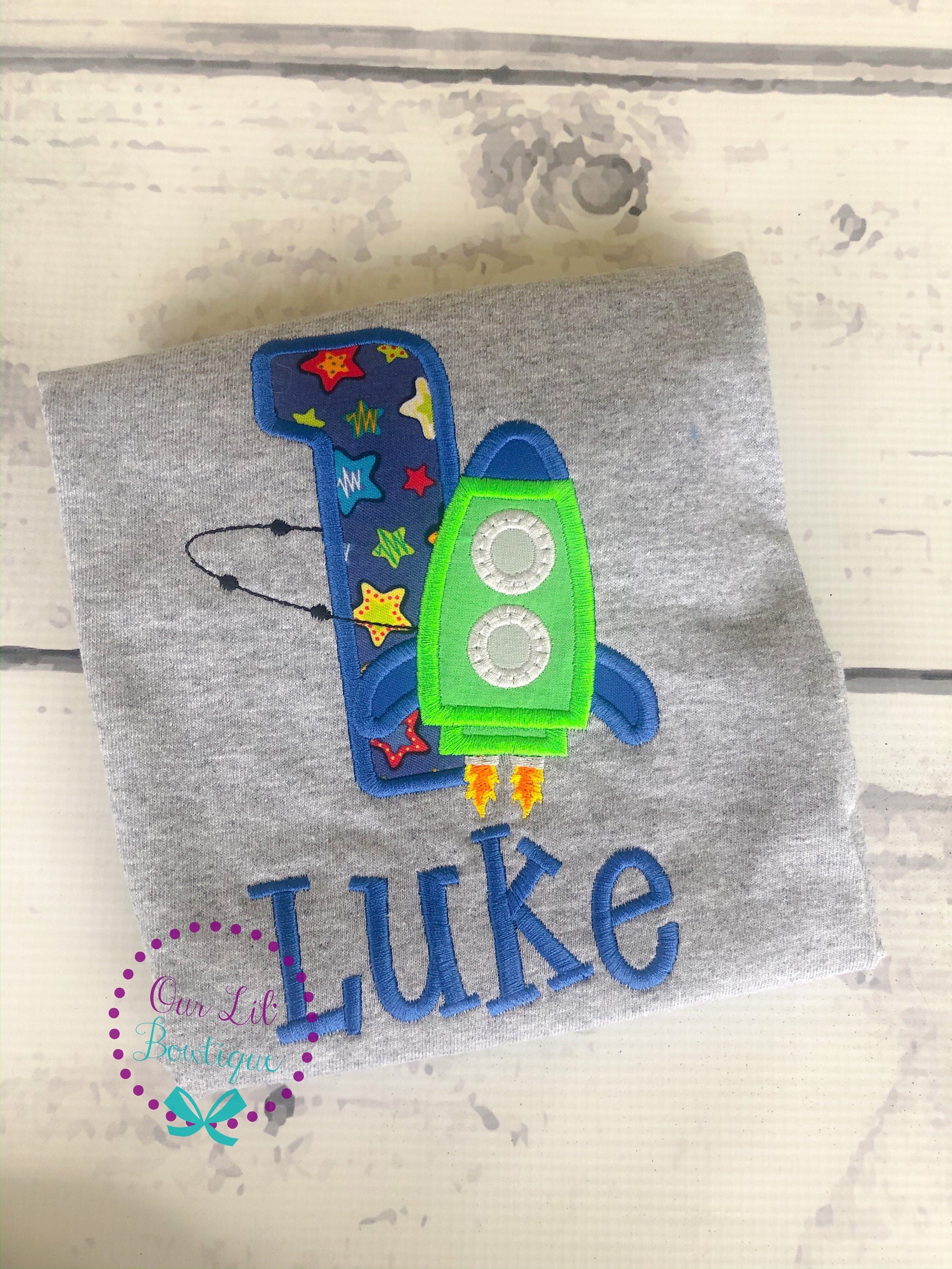 Rocket Ship Birthday Shirt: Embroidered Space Theme, Custom Age