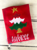 Girls Christmas Tree Shirt: Funky Applique, Personalized Holiday Outfit