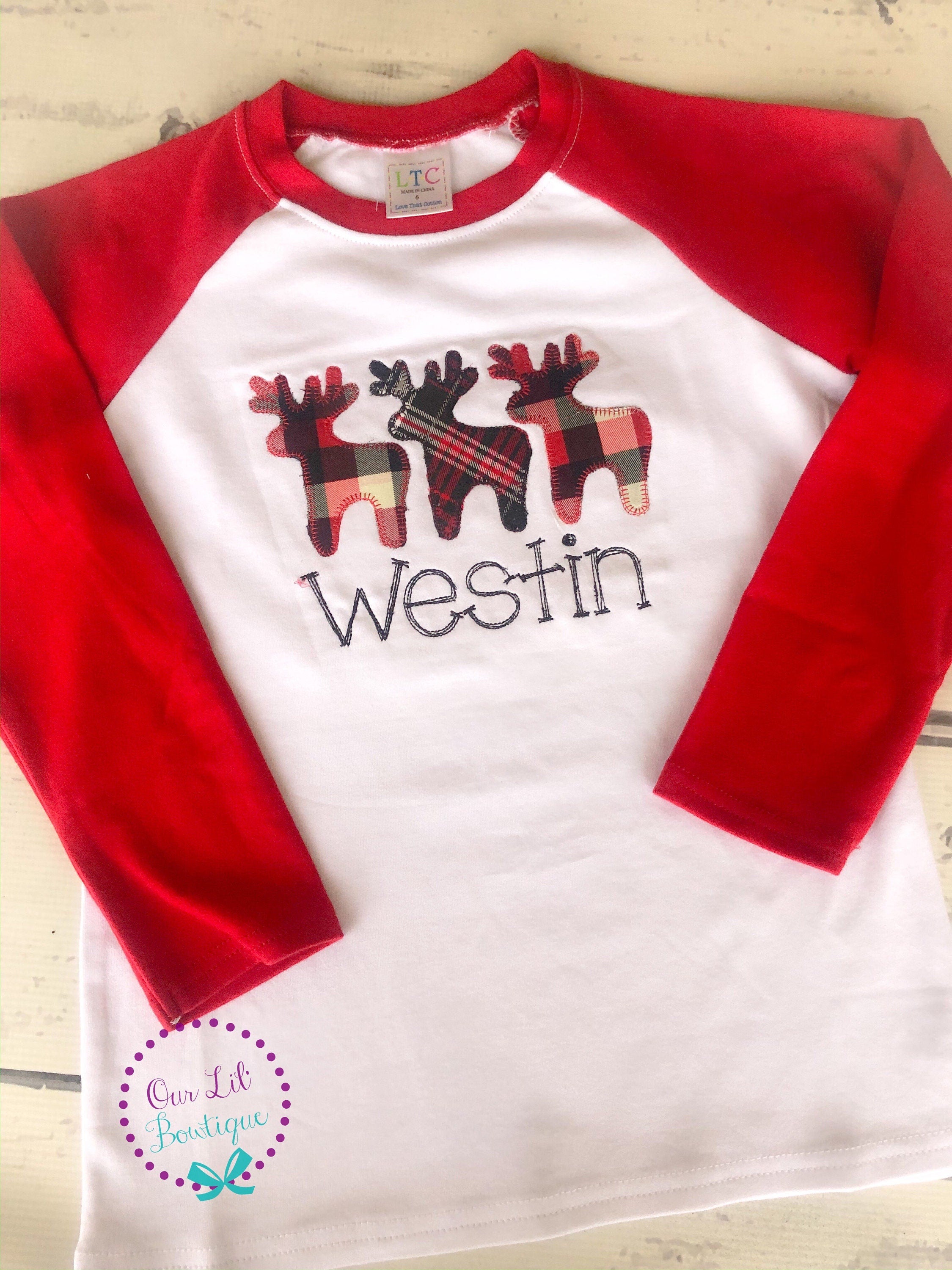 Christmas Moose Shirt: Personalized Plaid Applique Birthday Shirt