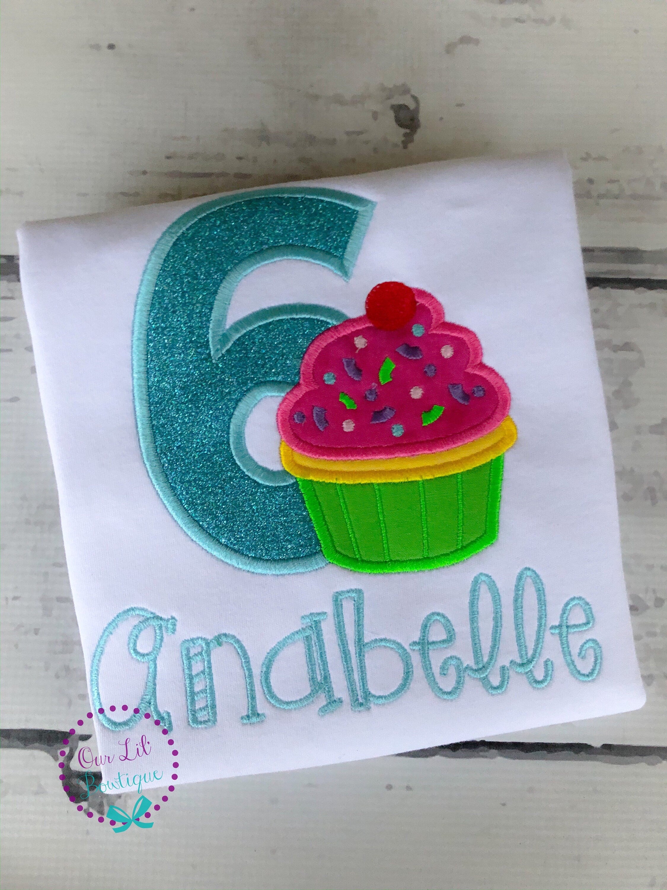 Personalized Birthday Cupcake Shirt - Embroidered Girl's Cake Smash Outfit