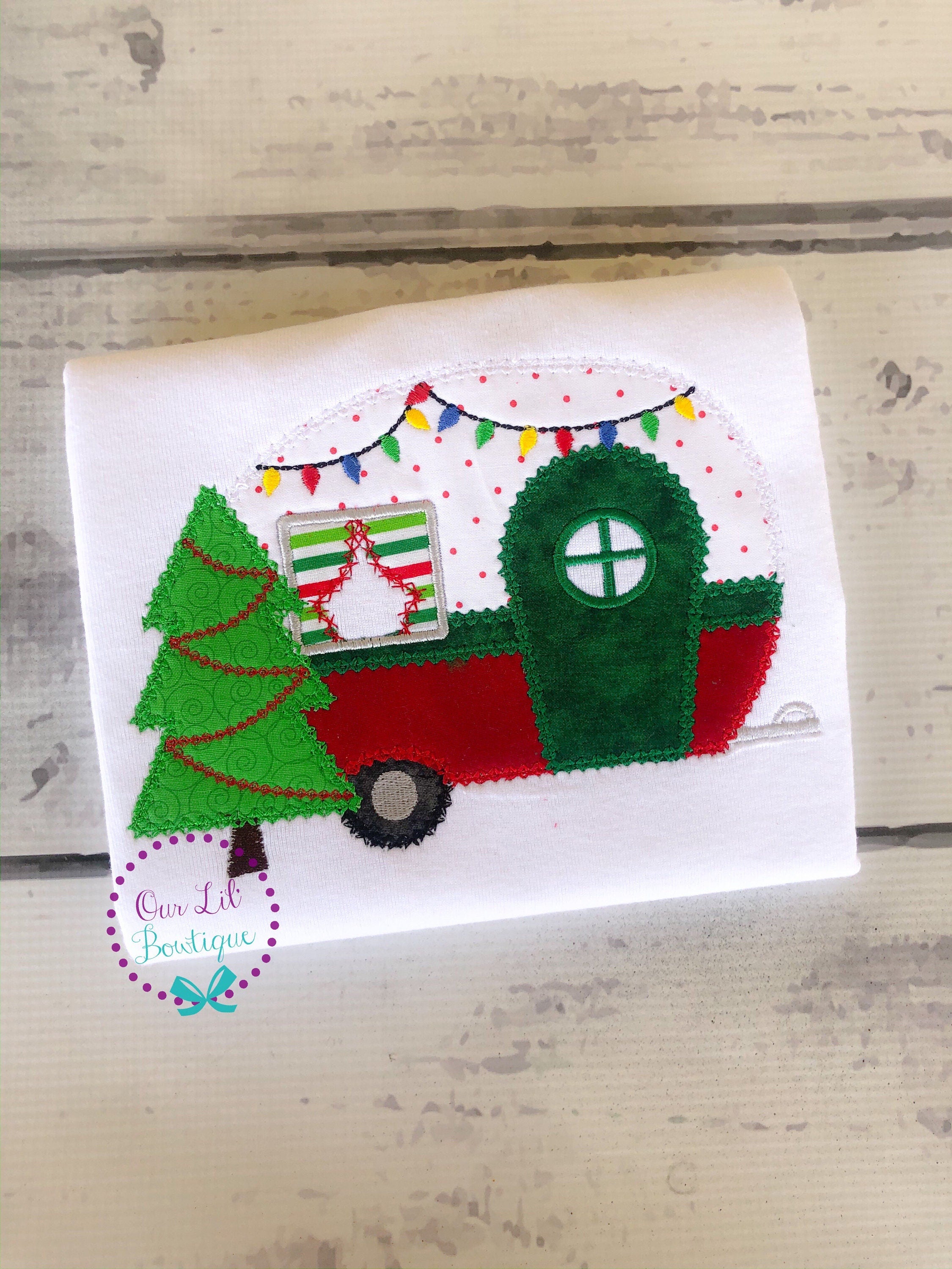 Vintage Stitch Christmas Camper Shirt: Personalized Camping Birthday