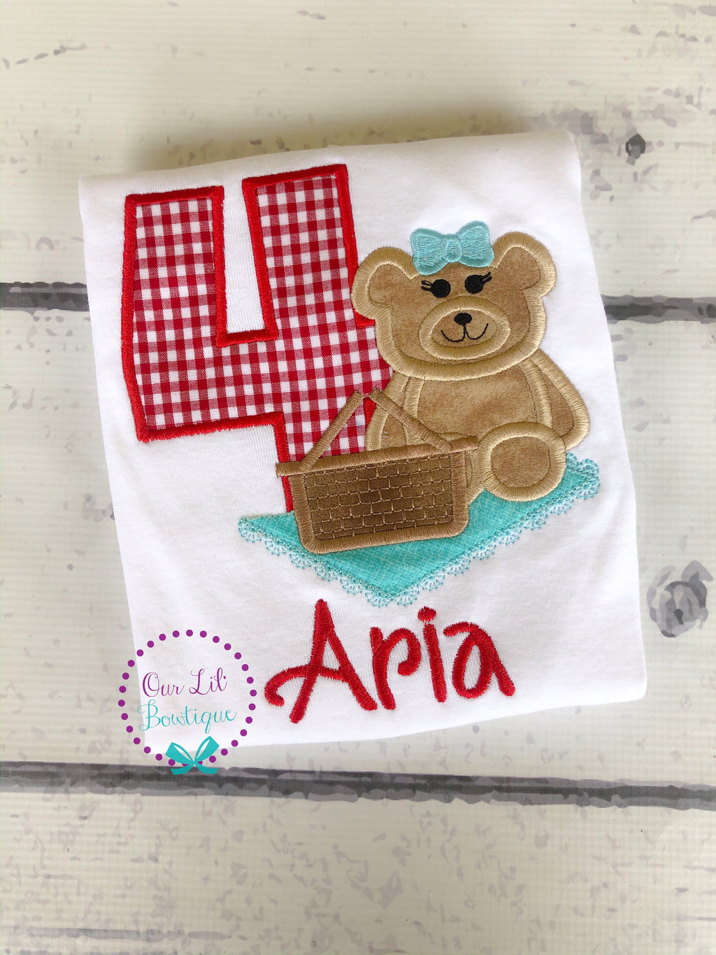 Teddy Bear Picnic Birthday Applique Shirt - Personalized 1st Birthday Outfit