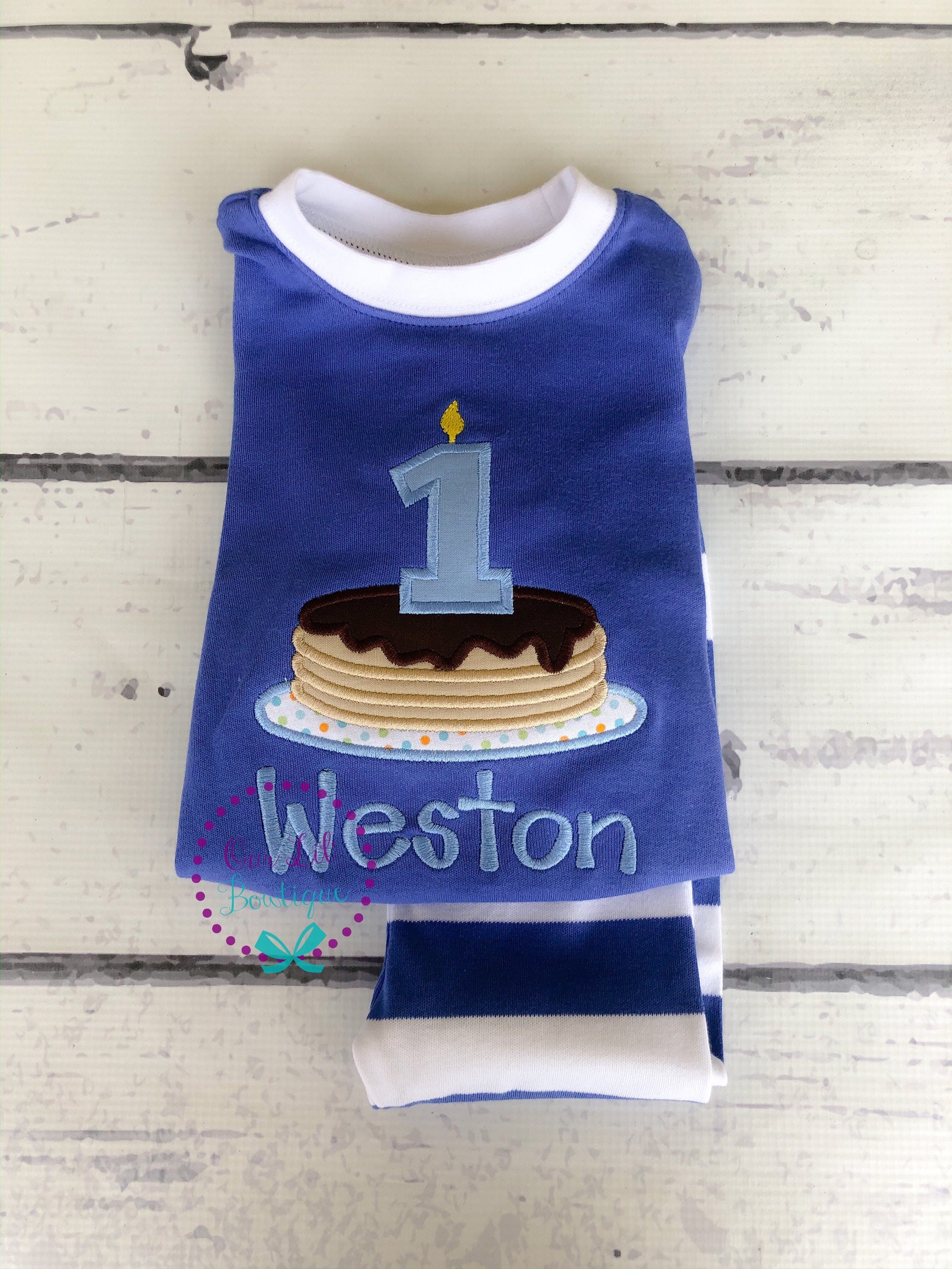 Personalized Pancake Birthday Outfit: Appliqué Shirt & Pants