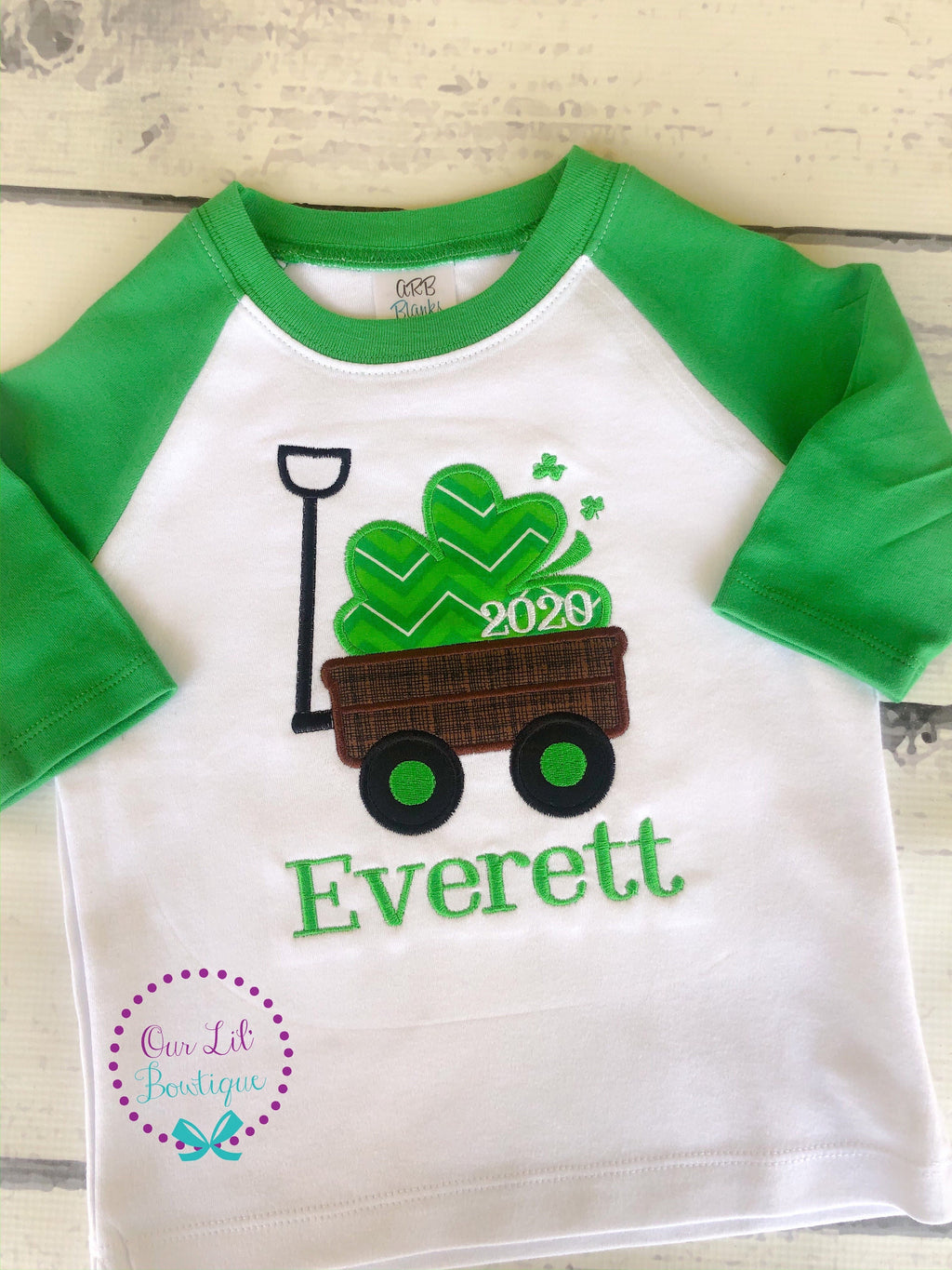 Boys St. Patrick's Day Shirt: Shamrock Wagon Applique, Personalized