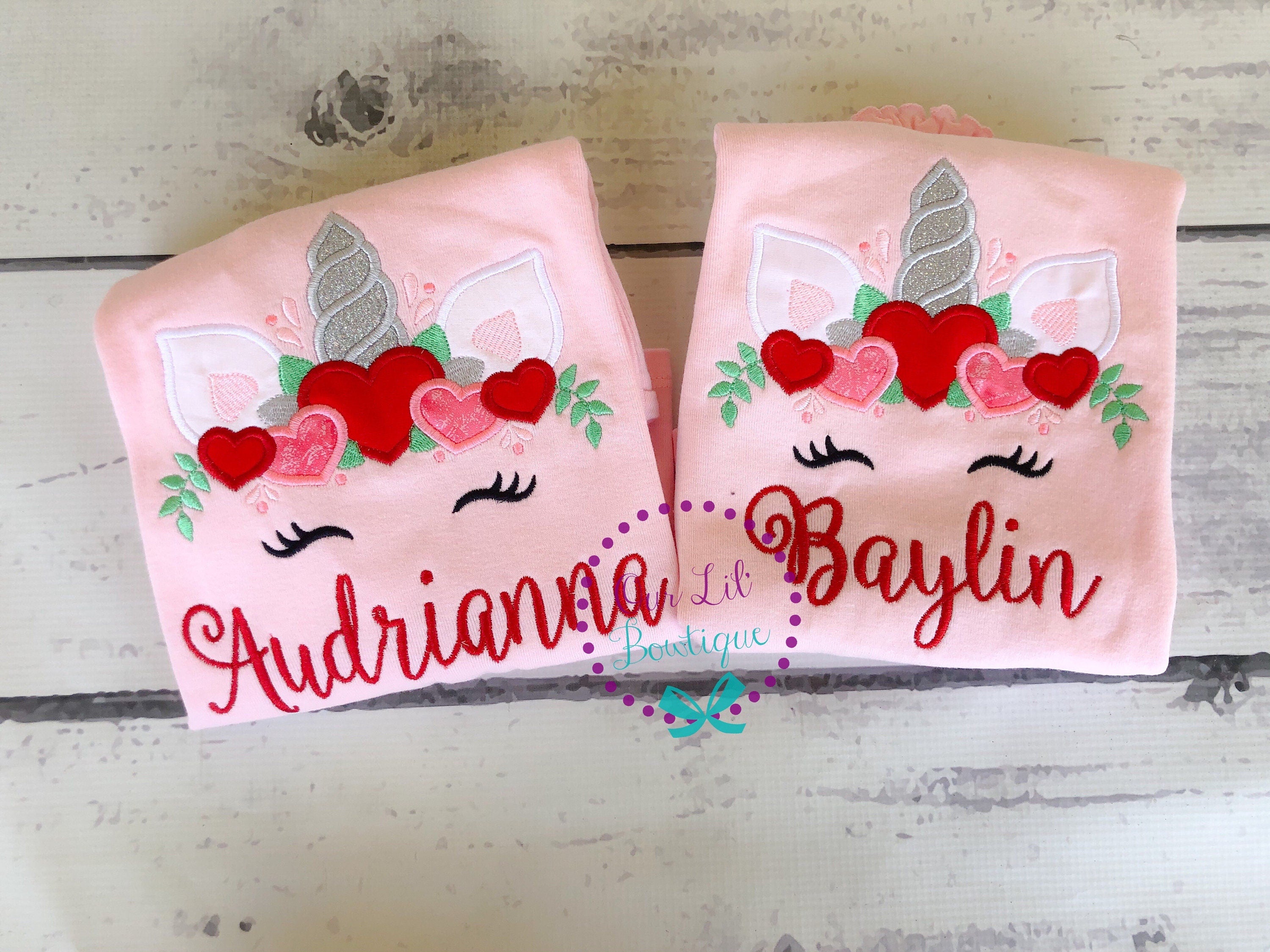 Valentine Unicorn Shirt: Personalized Hearts Appliqué