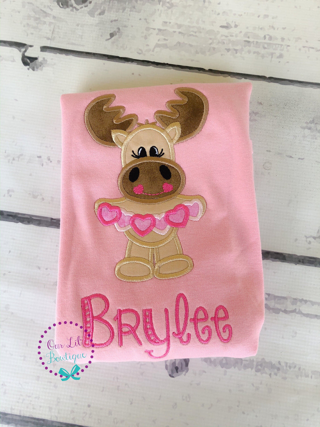 Personalized Valentine Moose Applique Shirt - Girls Valentine Outfit