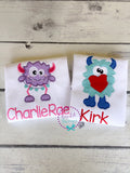 Boy Valentine Shirt - Girl Valentine Shirt - Sibling Valentine Shirt - Valentine Monster - Personalized Valentine Shirt - Valentine Applique