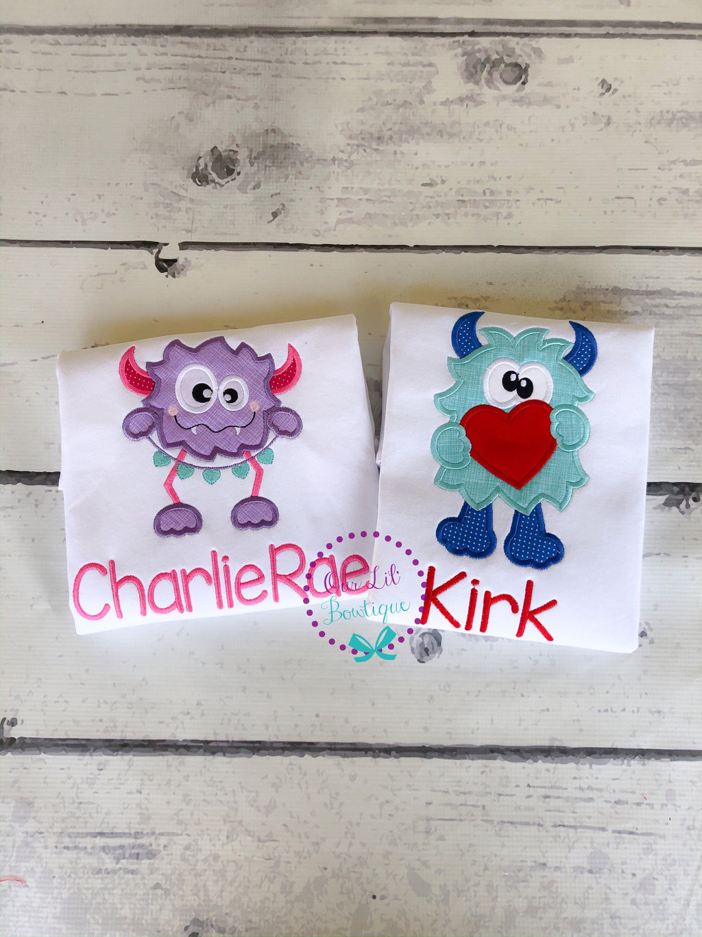 Boy Valentine Shirt - Girl Valentine Shirt - Sibling Valentine Shirt - Valentine Monster - Personalized Valentine Shirt - Valentine Applique