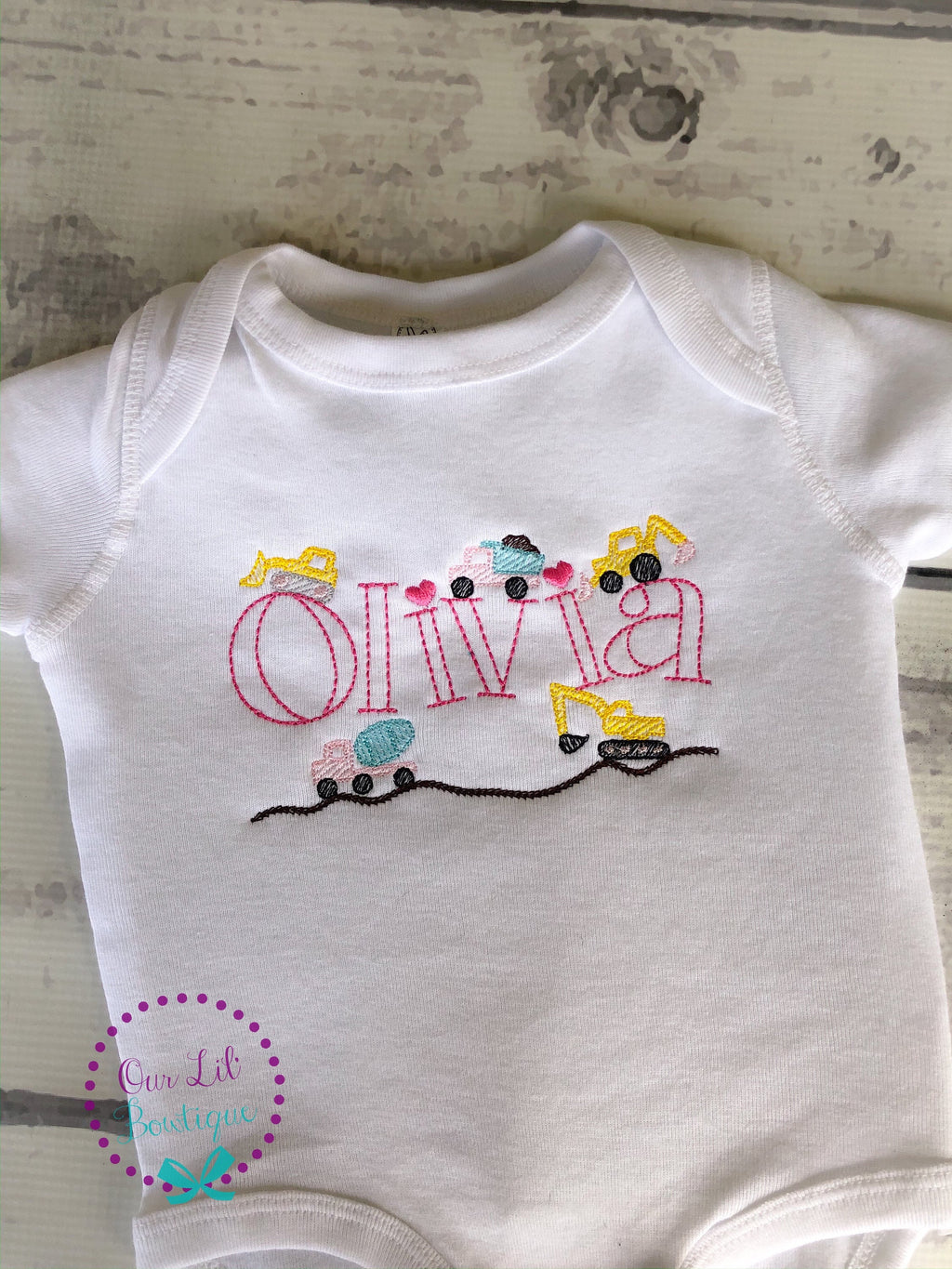 Girls Construction Truck Birthday Shirt: Personalized Name Embroidered Top