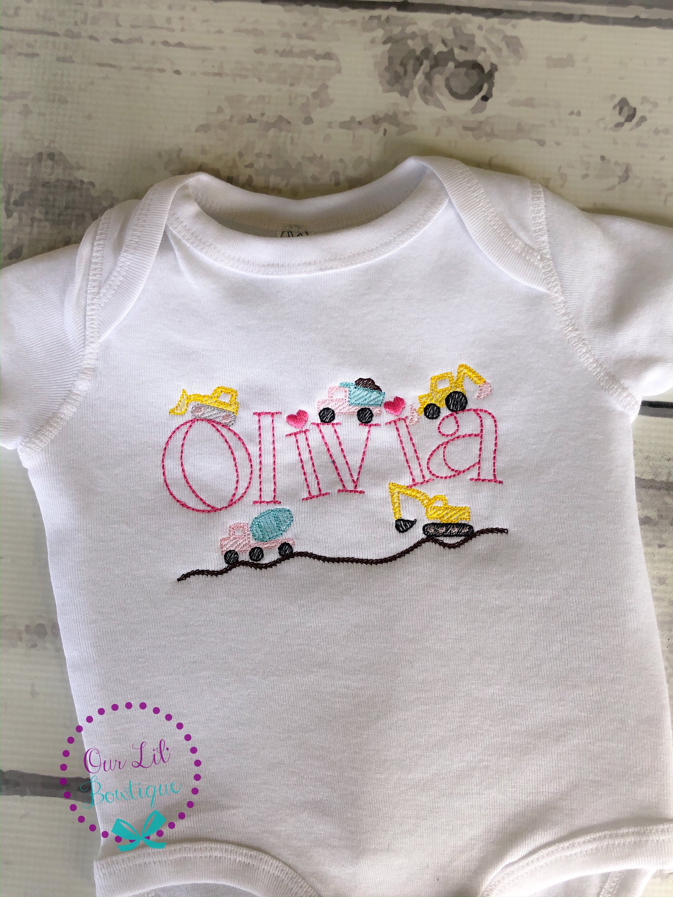 Girls Construction Truck Birthday Shirt: Personalized Name Embroidered Top