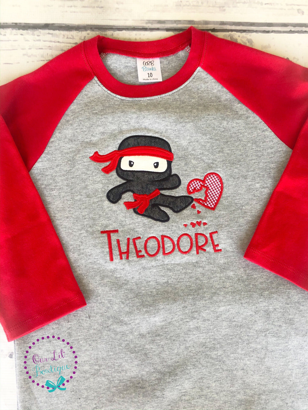 Personalized Ninja Valentine Raglan Shirt: Custom Name