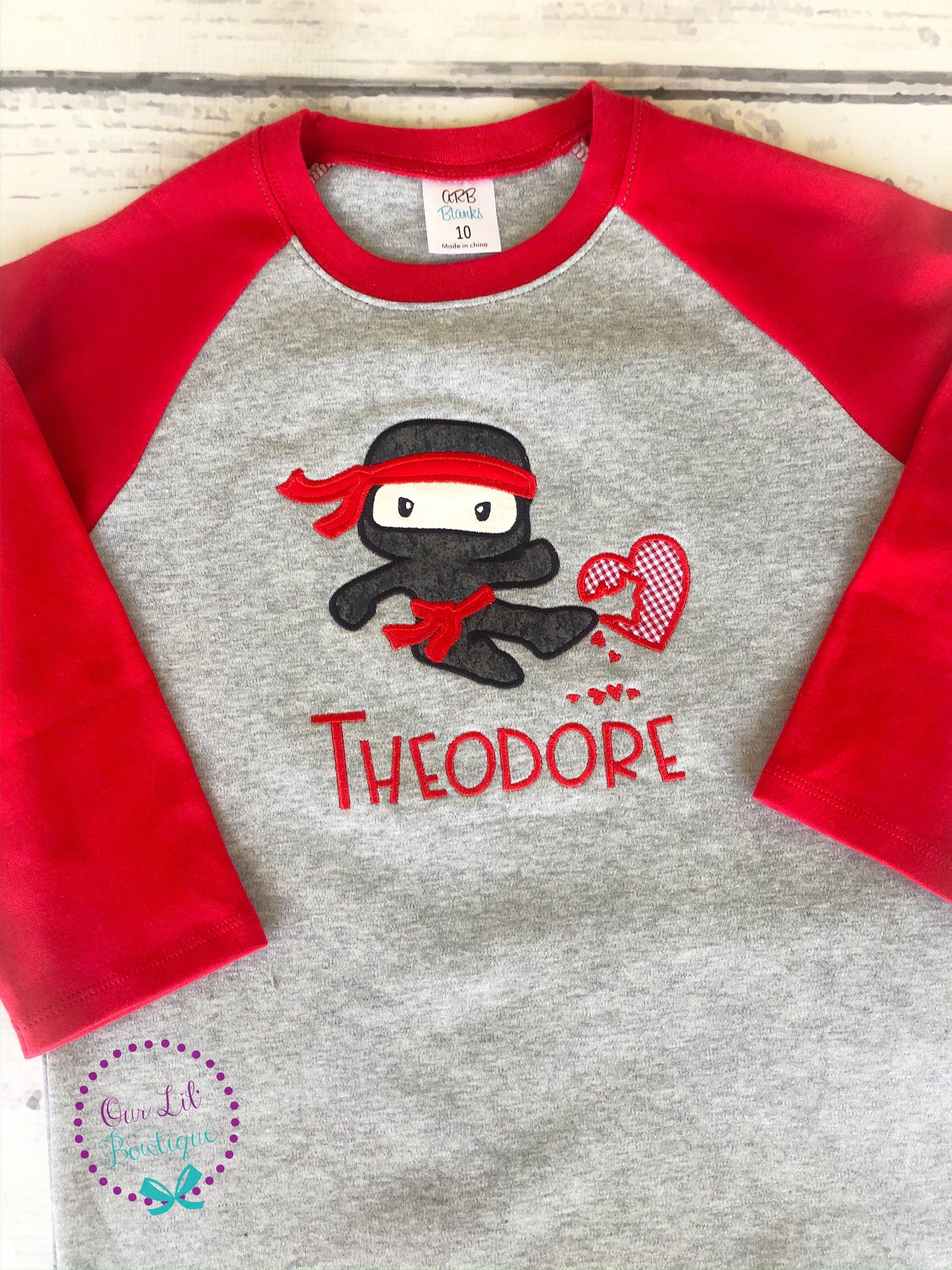Personalized Ninja Valentine Raglan Shirt: Custom Name
