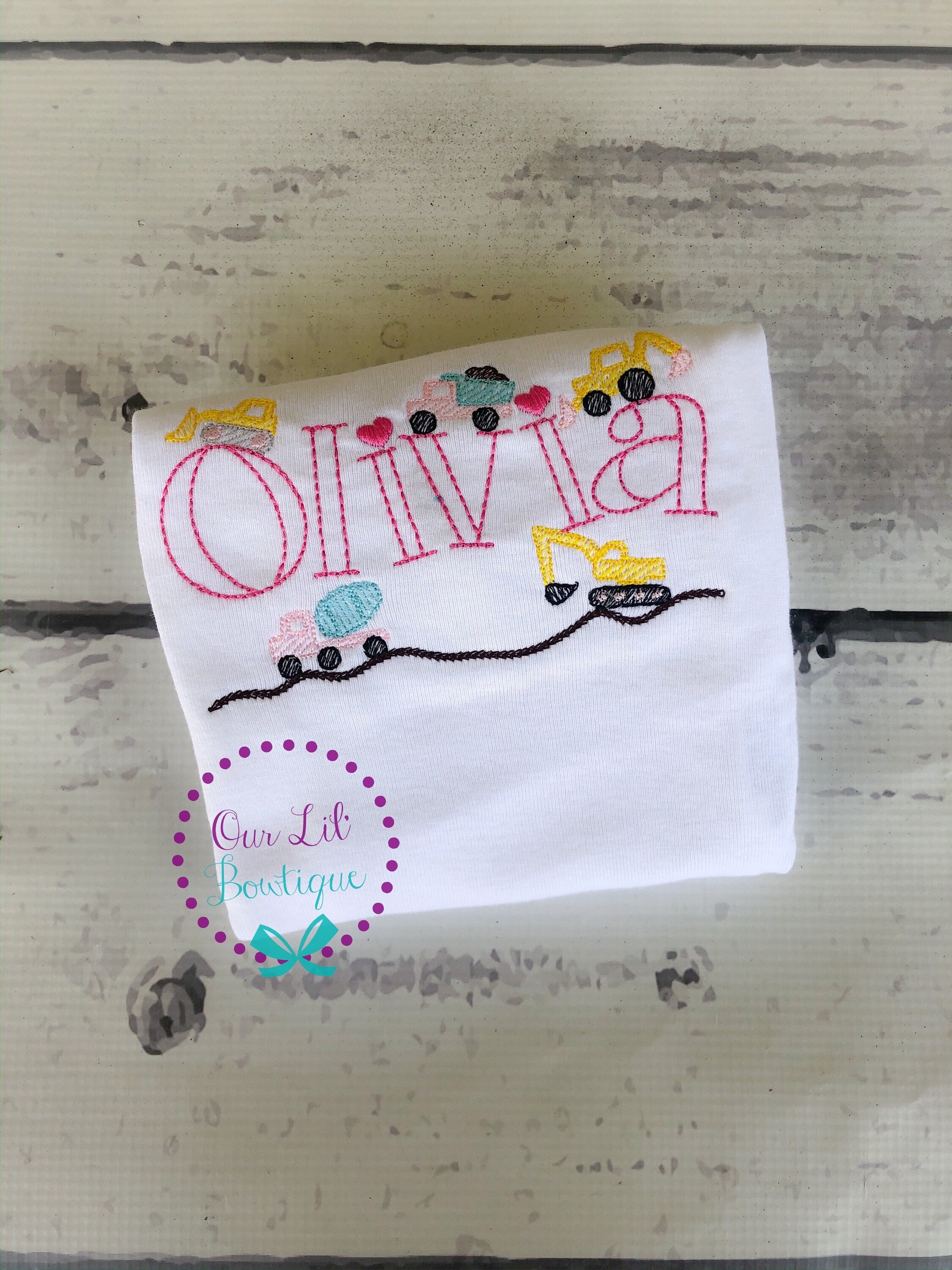 Girls Construction Truck Birthday Shirt: Personalized Name Embroidered Top