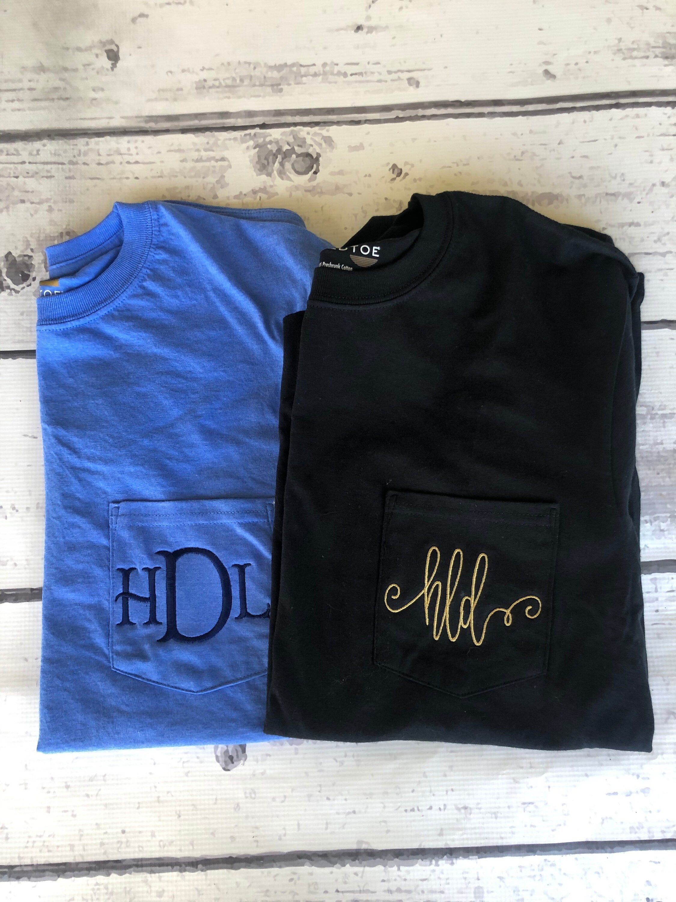 Short Sleeve Comfort Colors Monogram Pocket Tee - Short Sleeve T-Shirt -Comfort Colors - Monogram Pocket T-shirt - Monogram Pocket T-Shirt