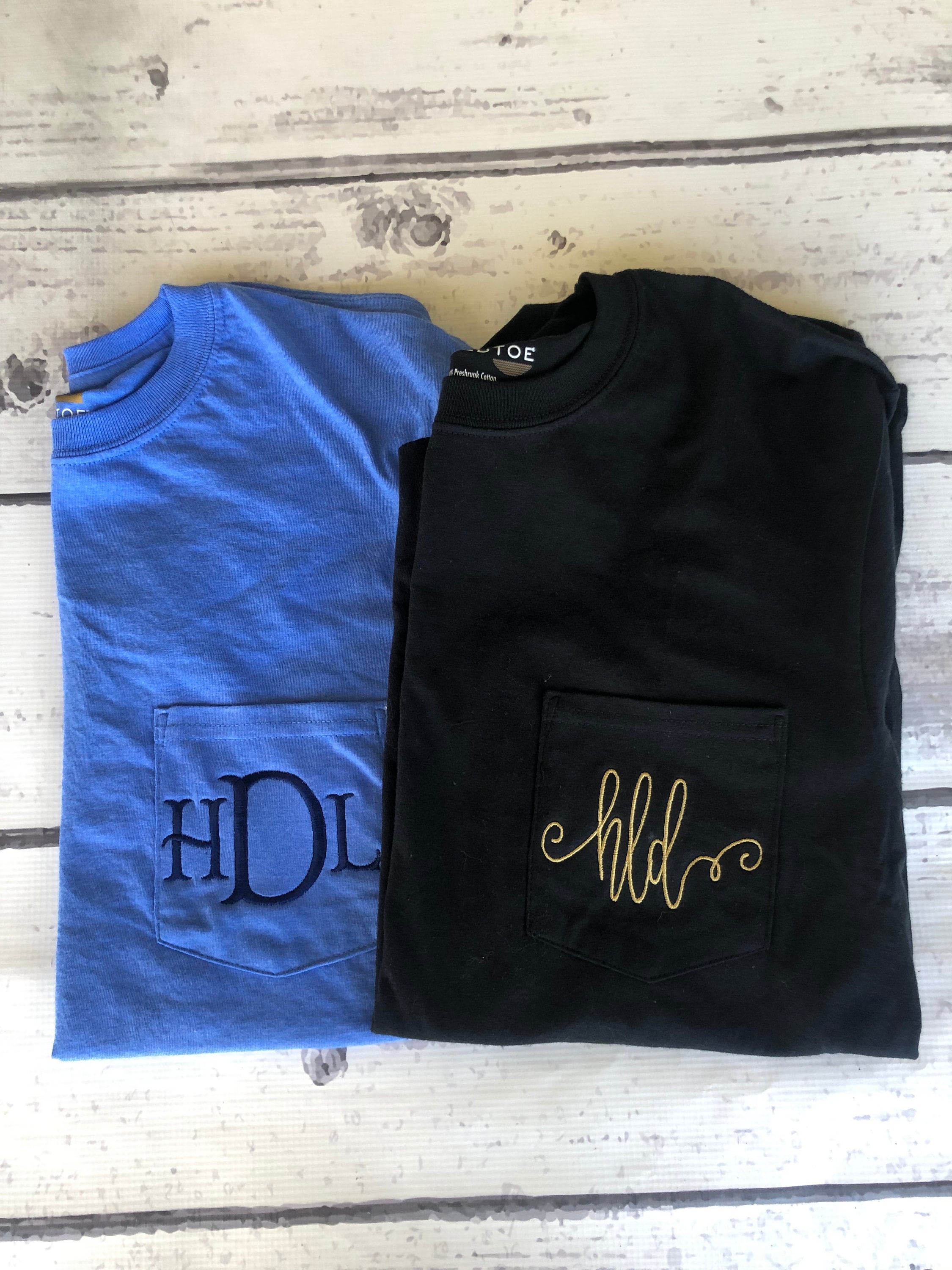 Short Sleeve Comfort Colors Monogram Pocket Tee - Short Sleeve T-Shirt -Comfort Colors - Monogram Pocket T-shirt - Monogram Pocket T-Shirt