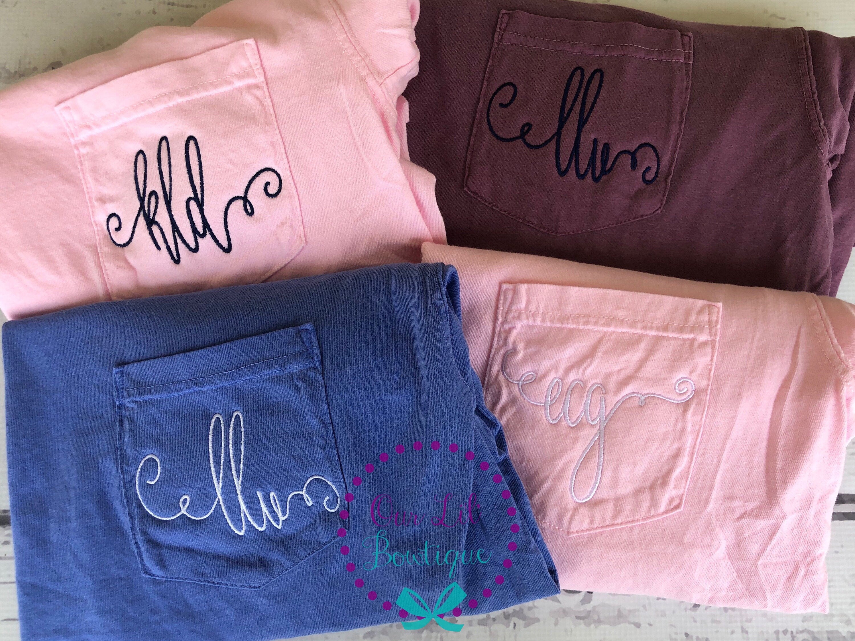 Initials - Short Sleeve Comfort Colors Initial Pocket Tee - Short Sleeve T-Shirt -Comfort Colors - Monogram Pocket T-shirt - Monogram Pocket