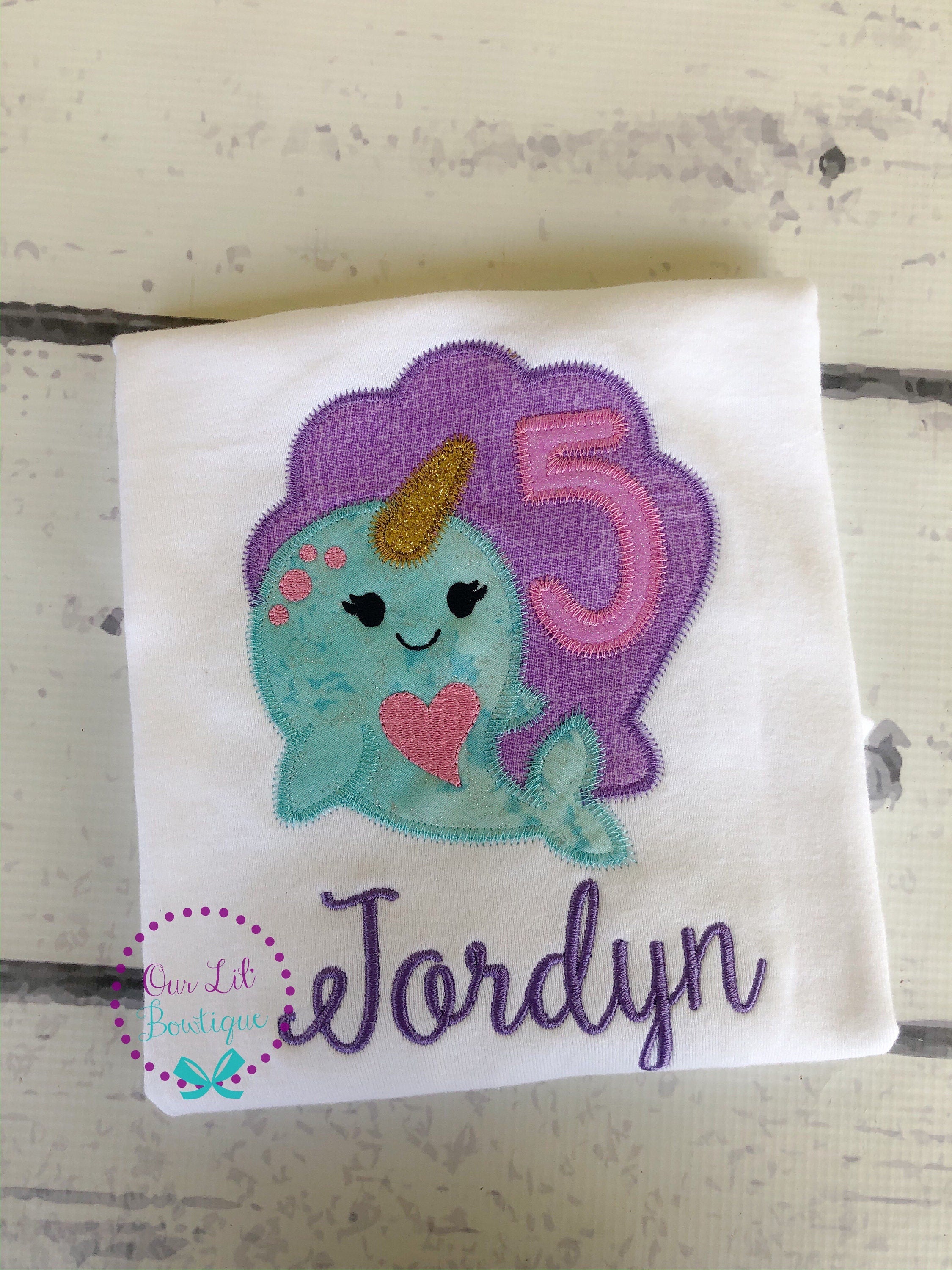 Personalized Narwhal Birthday Applique Shirt - Summer Outfit