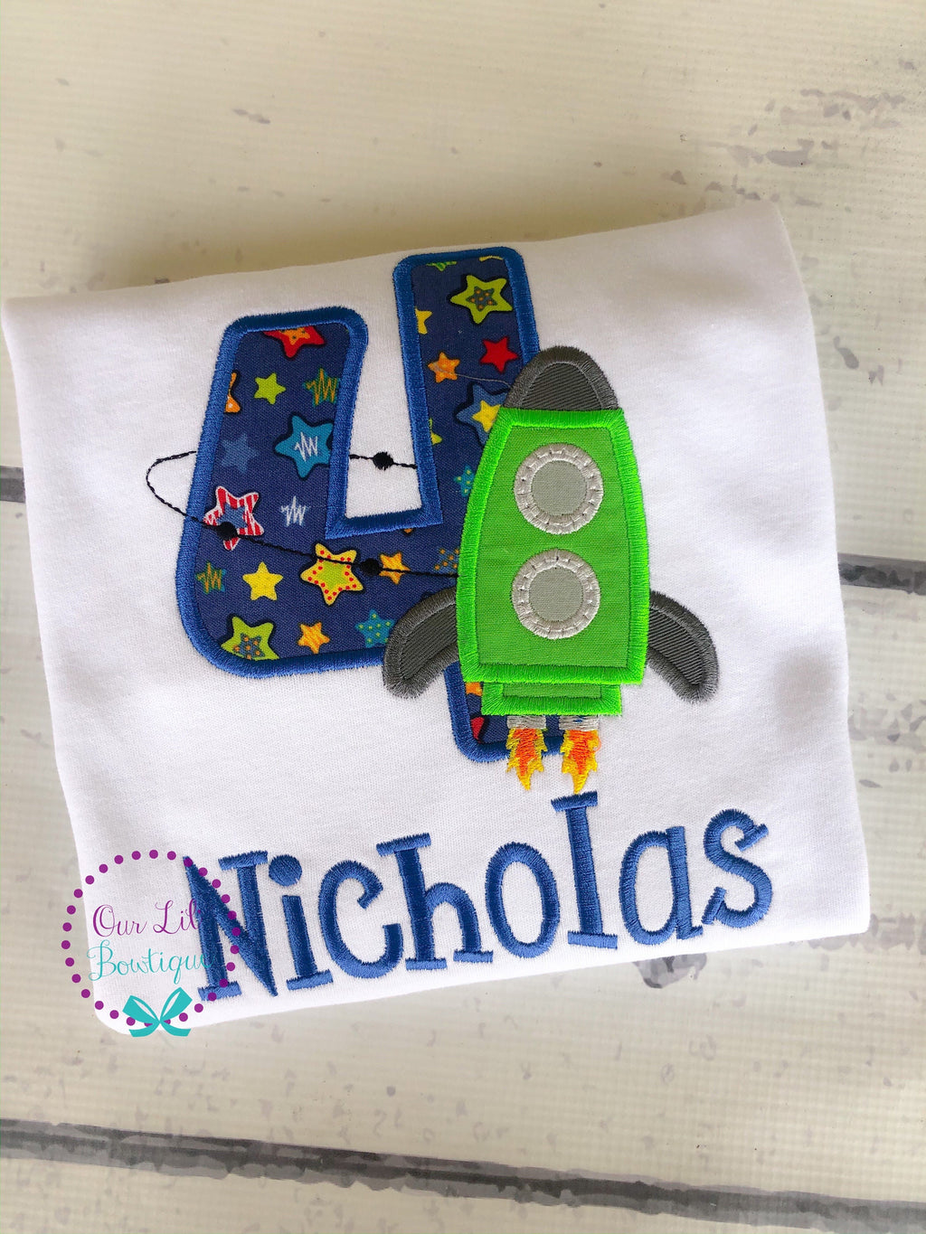 Rocket Ship Birthday Shirt: Embroidered Space Theme, Custom Age