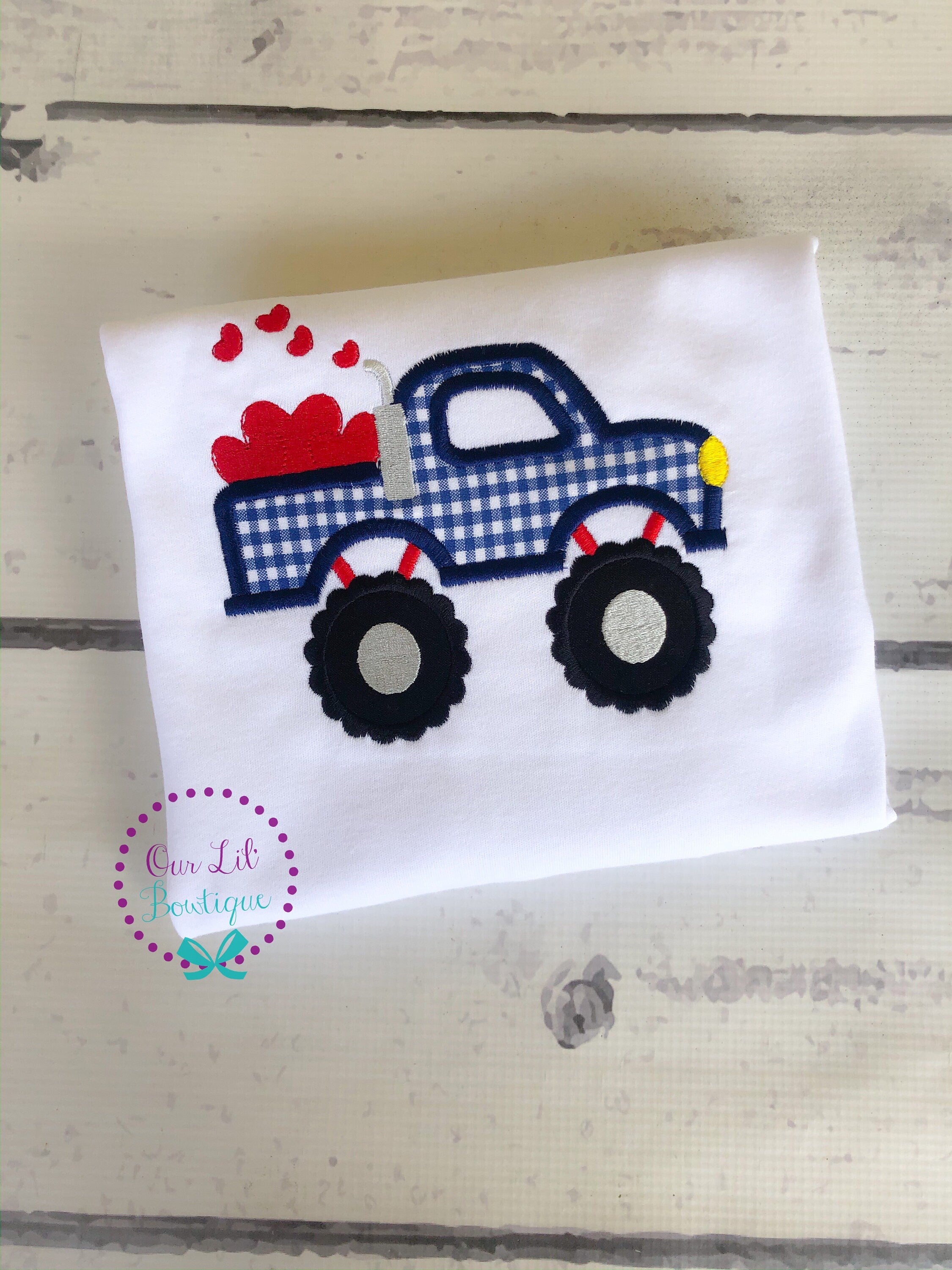 Valentine Monster Truck Polo - Boys Monogrammed Shirt - Valentine Shirt