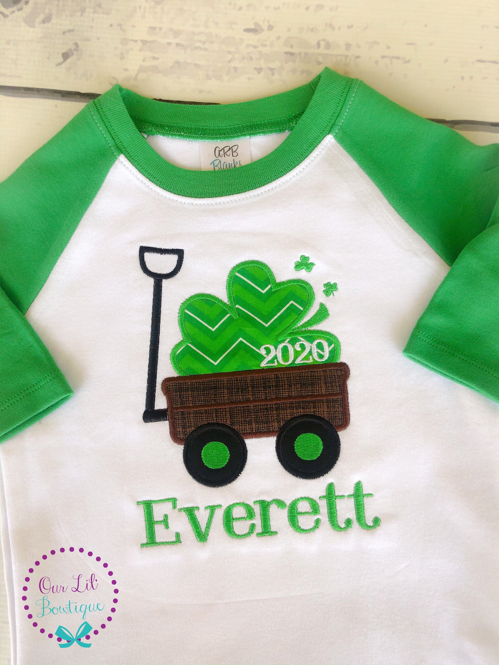 Boys St. Patrick's Day Shirt: Shamrock Wagon Applique, Personalized